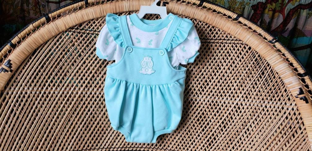 80s Baby Bunny Bodysuit Baby Romper and Tee Baby Bunny Clothes, Rabbit Romper, Baby Gift, Mint Green Baby Outfit, 6-9m by Oshkosh B'gosh - Image 2