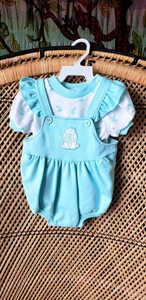 80s Baby Bunny Bodysuit Baby Romper and Tee Baby Bunny Clothes, Rabbit Romper, Baby Gift, Mint Green Baby Outfit, 6-9m by Oshkosh B'gosh - Image 3
