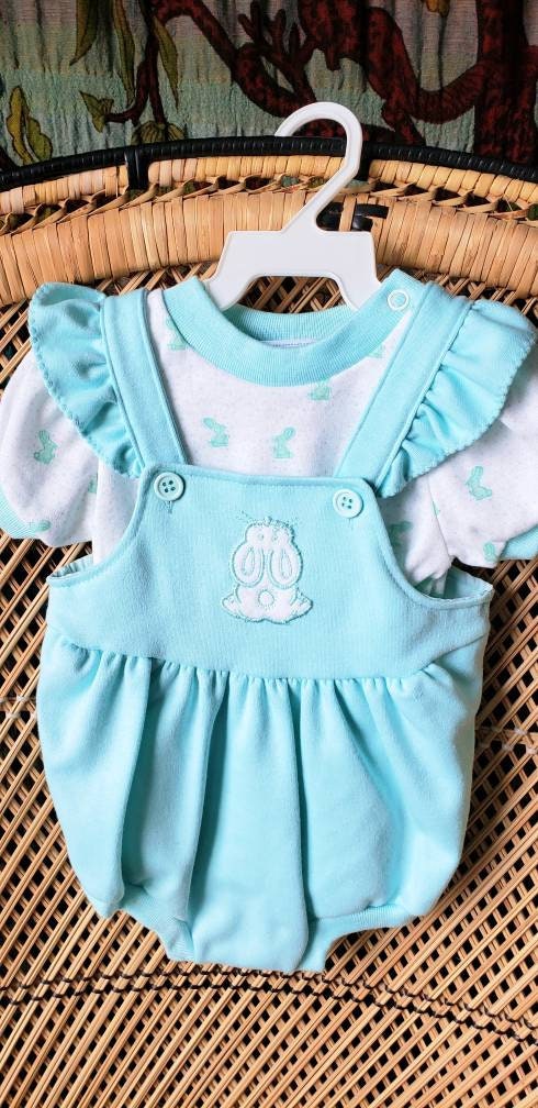 80s Baby Bunny Bodysuit Baby Romper and Tee Baby Bunny Clothes, Rabbit Romper, Baby Gift, Mint Green Baby Outfit, 6-9m by Oshkosh B'gosh - Image 4