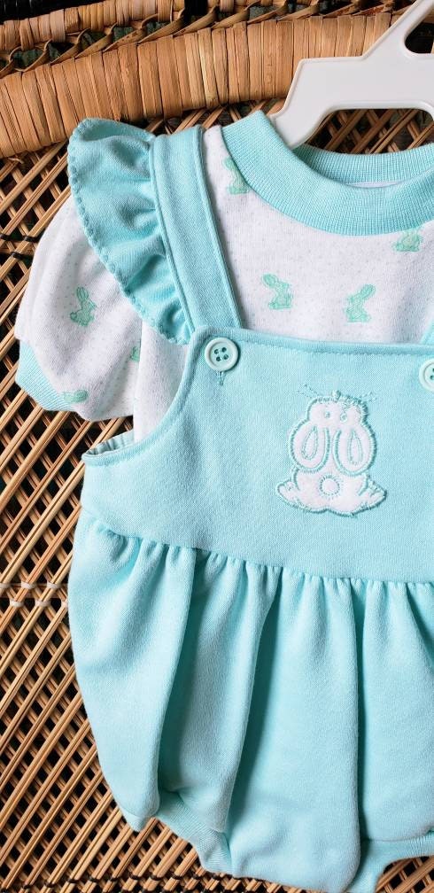 80s Baby Bunny Bodysuit Baby Romper and Tee Baby Bunny Clothes, Rabbit Romper, Baby Gift, Mint Green Baby Outfit, 6-9m by Oshkosh B'gosh - Image 5