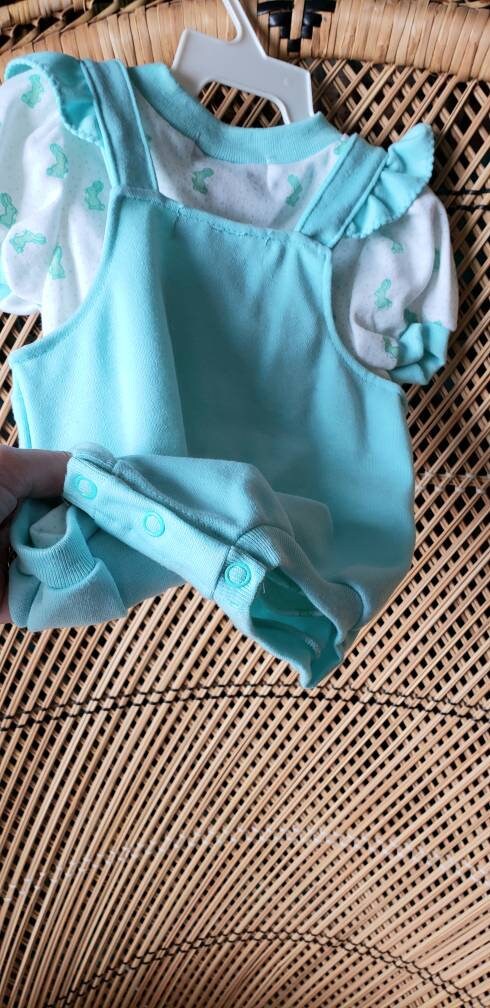 80s Baby Bunny Bodysuit Baby Romper and Tee Baby Bunny Clothes, Rabbit Romper, Baby Gift, Mint Green Baby Outfit, 6-9m by Oshkosh B'gosh - Image 8