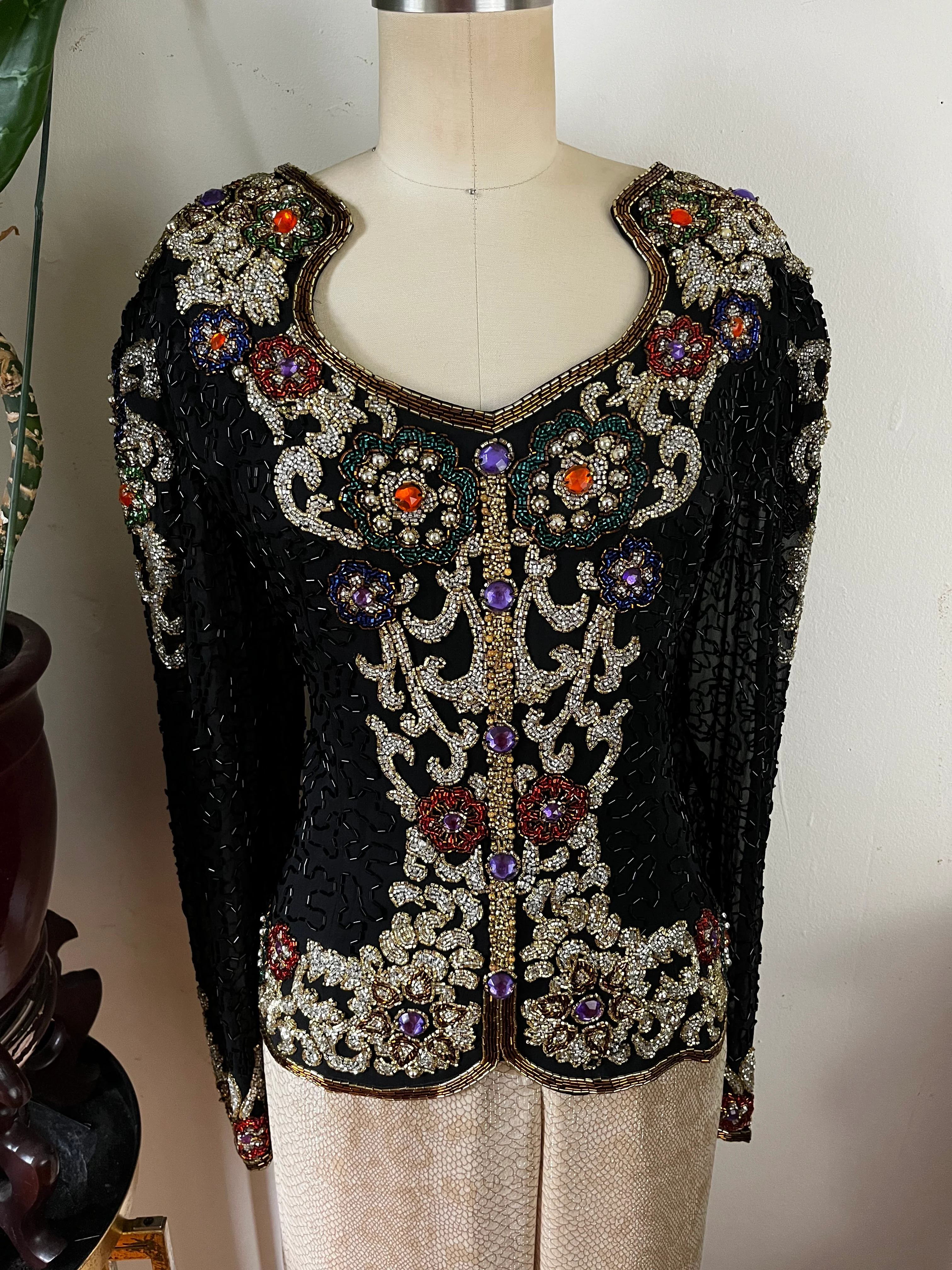 80s Beaded Embellished Sequins Top - Image 10