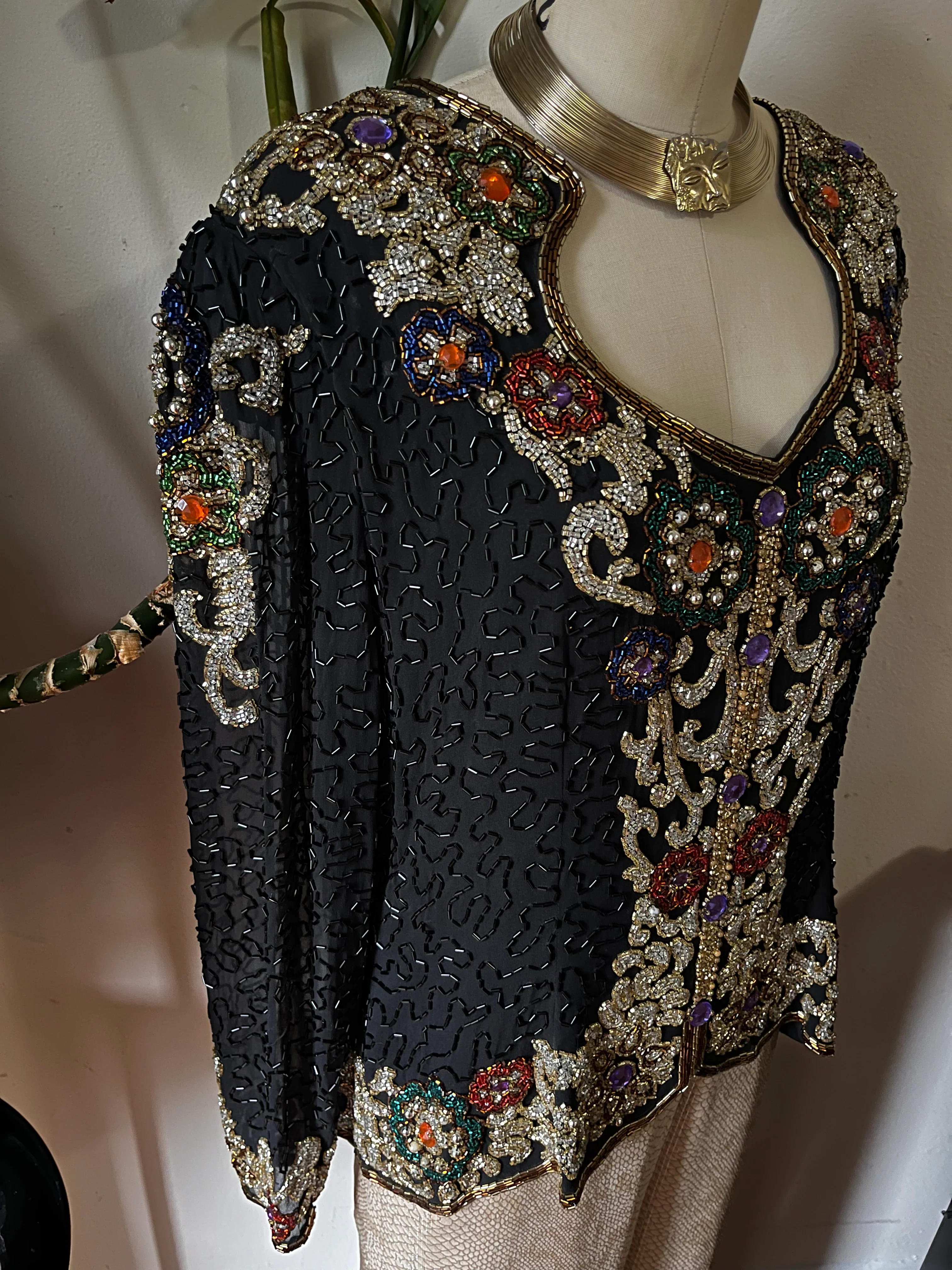 80s Beaded Embellished Sequins Top - Image 4