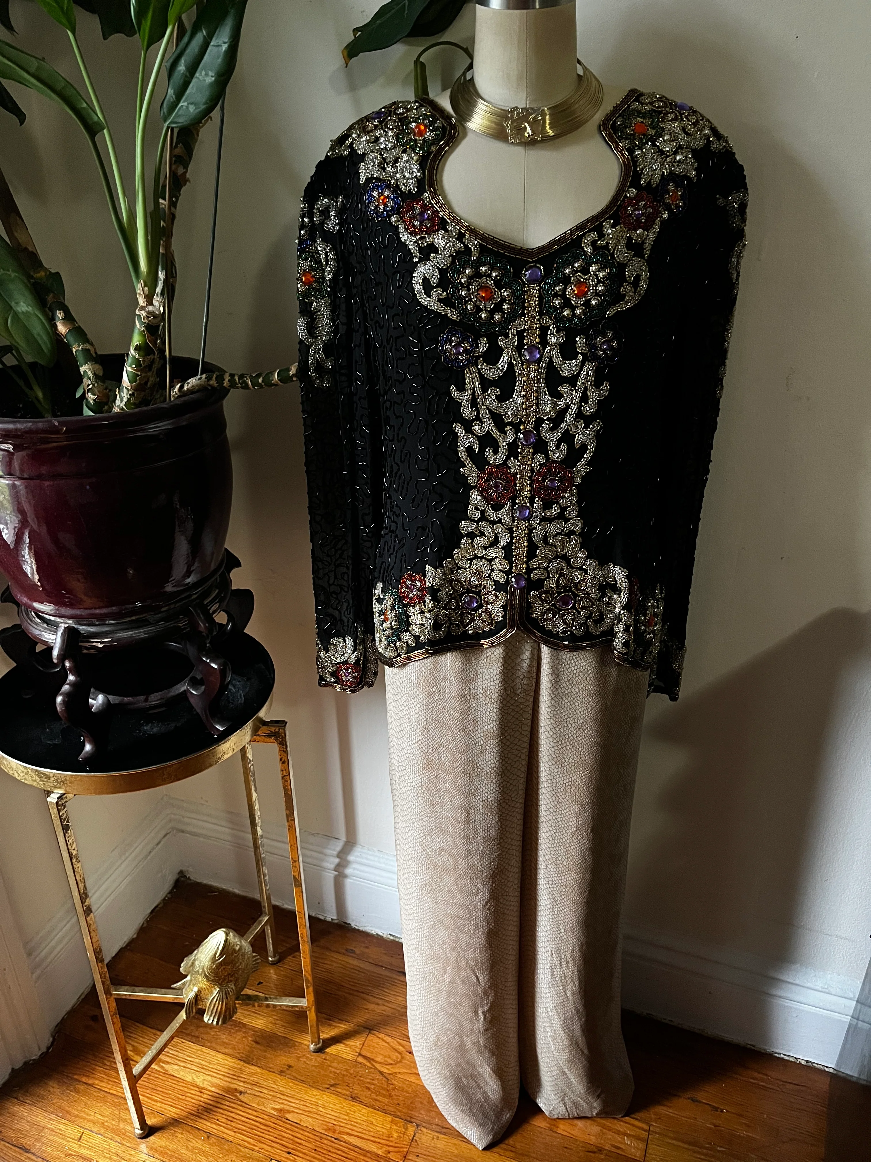 80s Beaded Embellished Sequins Top - Image 9