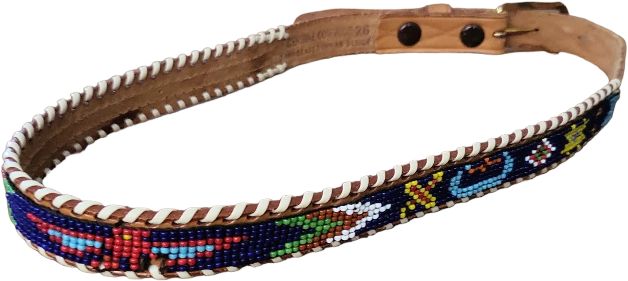 80s Beaded Thunderbird Sounthwestern Leather Belt - Image 2