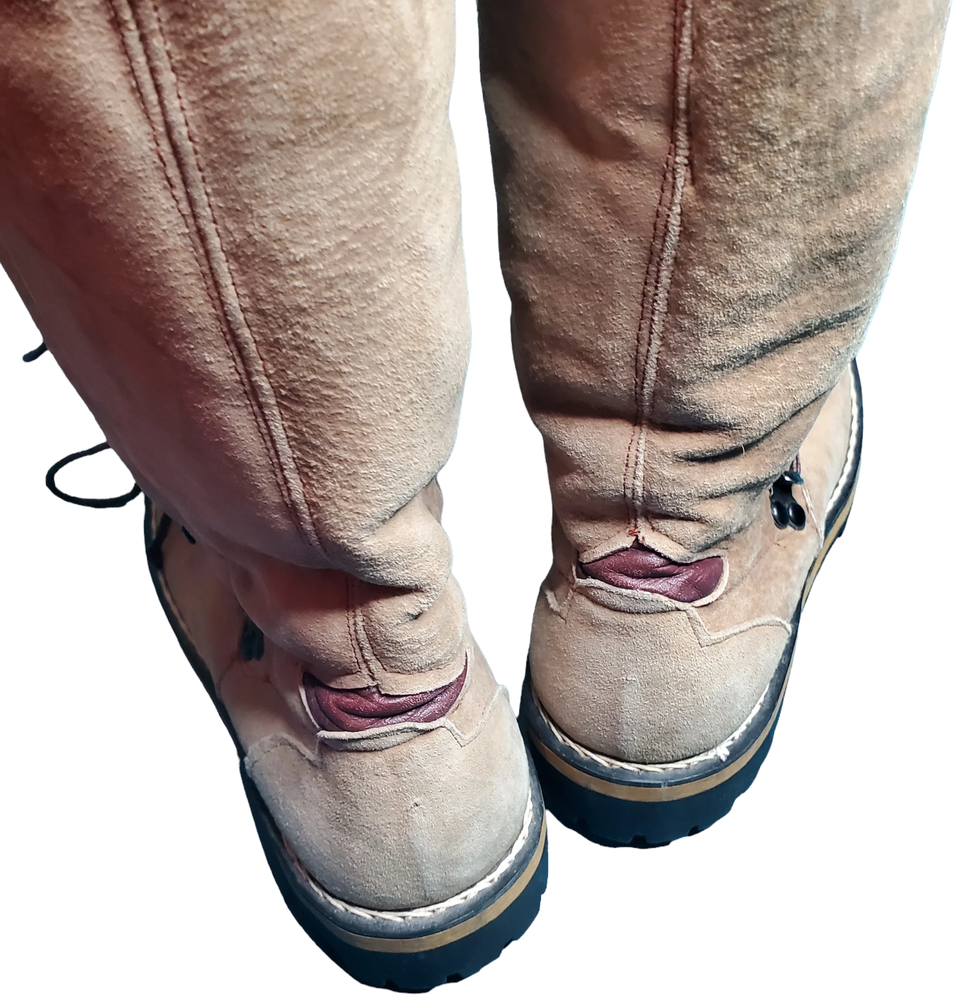 80s Beige Suede Faux Fur Knee High Lace-up Hiker Boots By Montblanc - Image 2