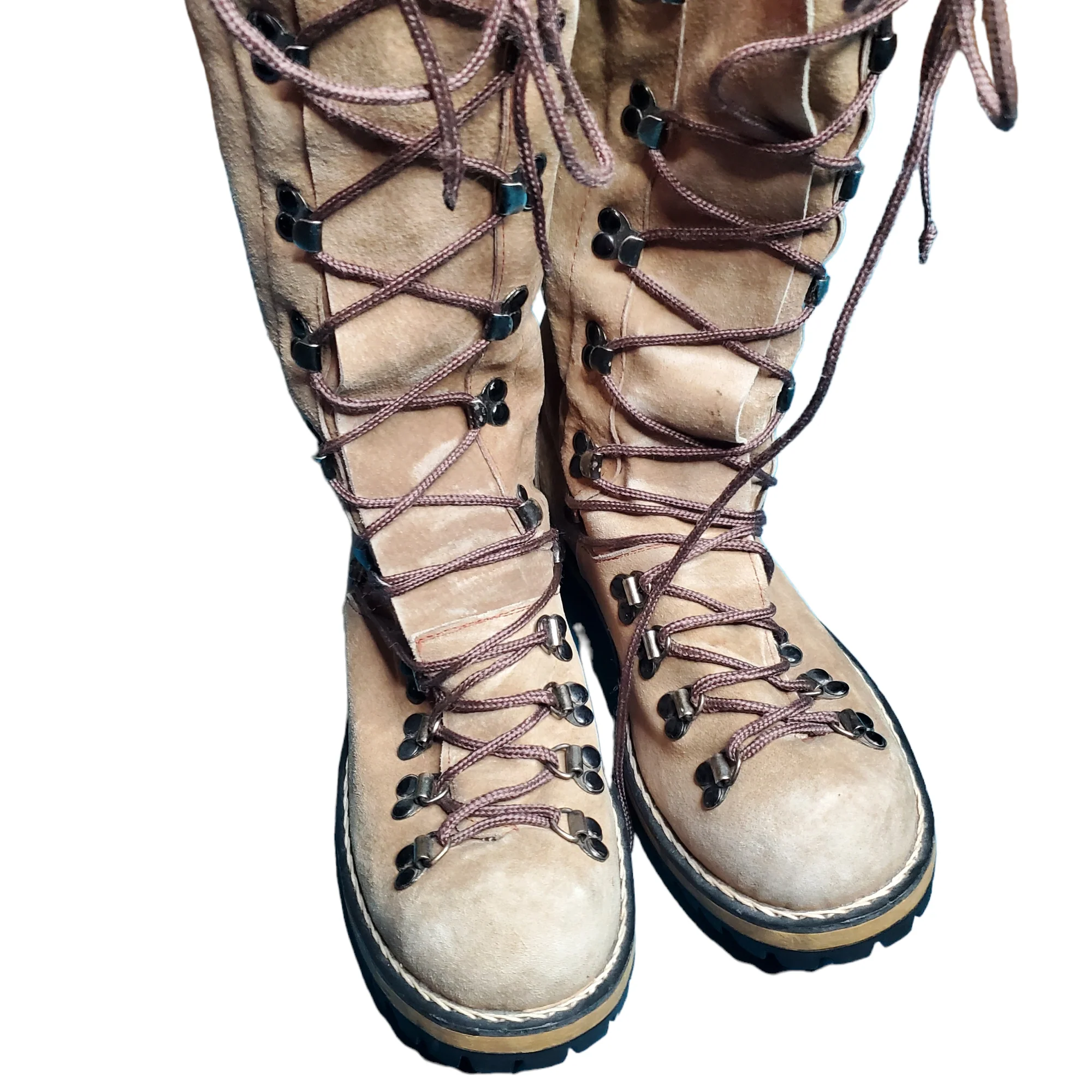 80s Beige Suede Faux Fur Knee High Lace-up Hiker Boots By Montblanc - Image 6