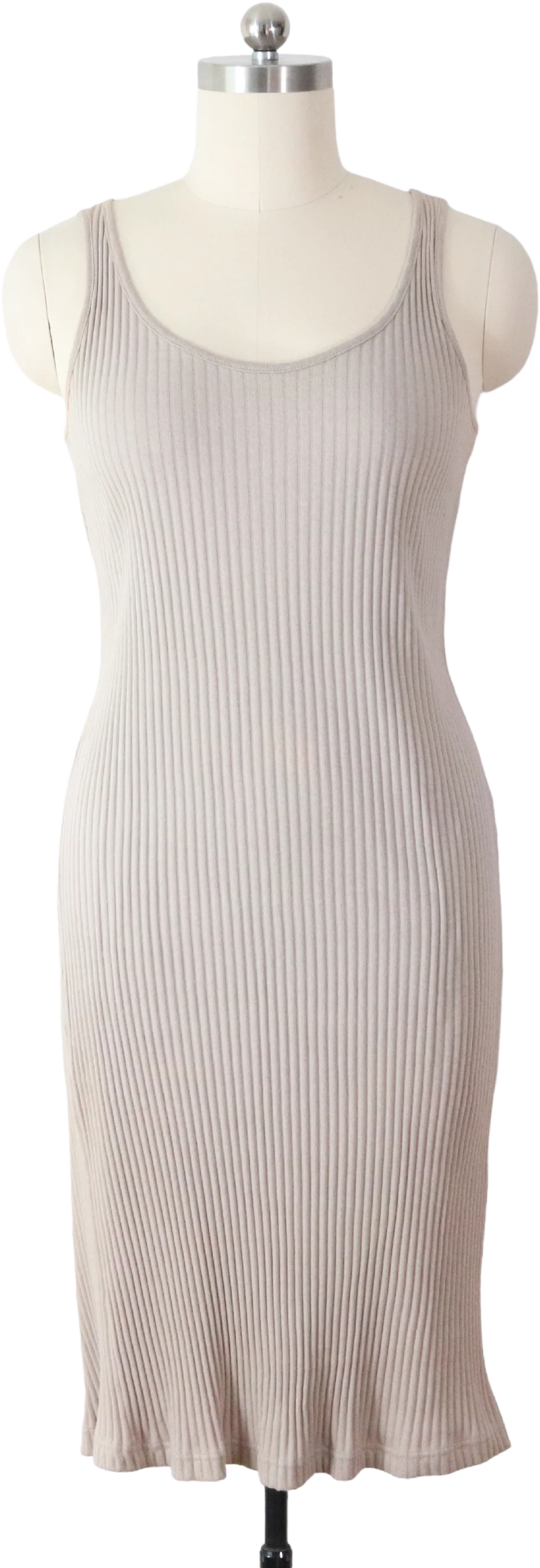 80s Beige Wide Ribbed Knit Cotton Bodycon Tank Dress By Banana Republic