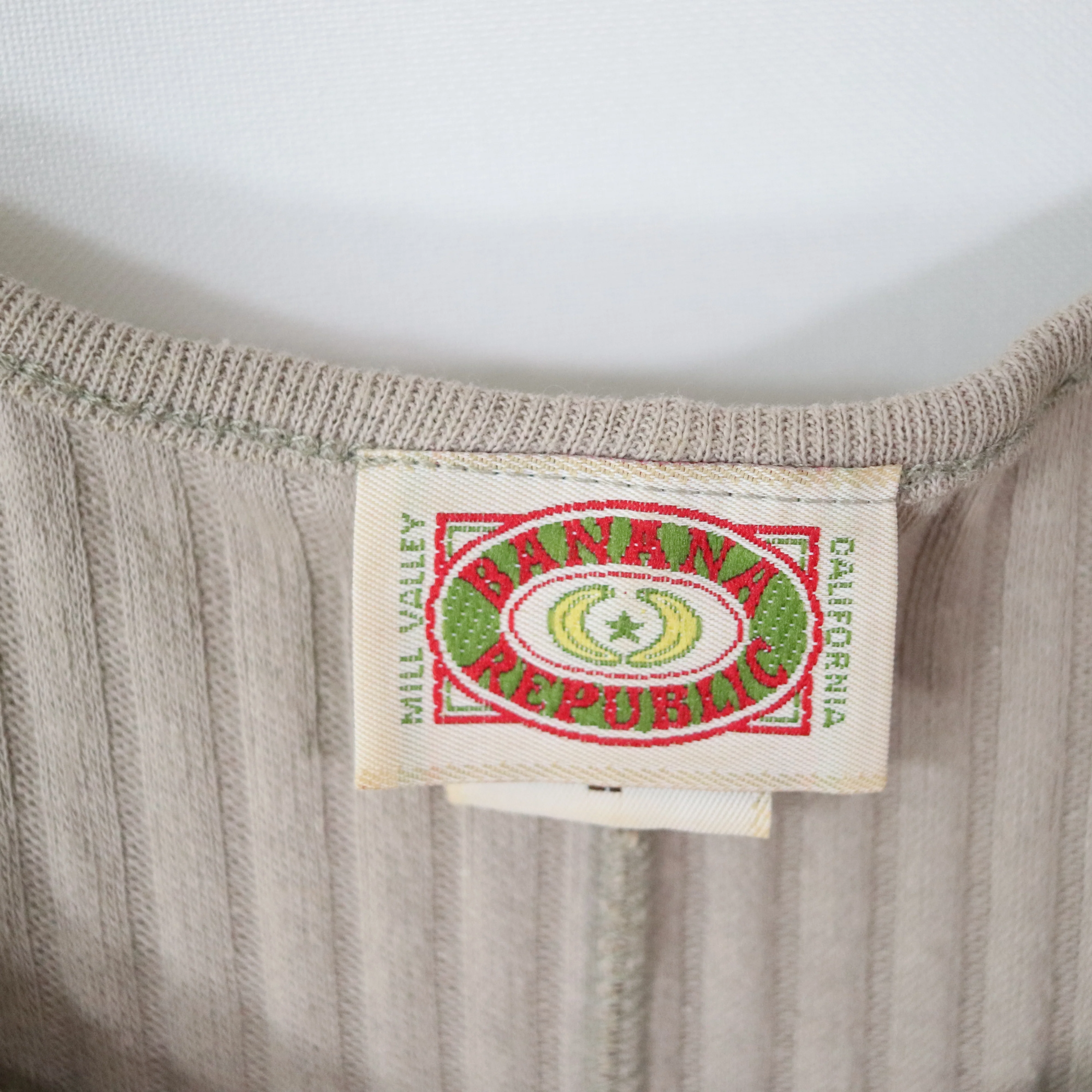 80s Beige Wide Ribbed Knit Cotton Bodycon Tank Dress By Banana Republic - Image 10