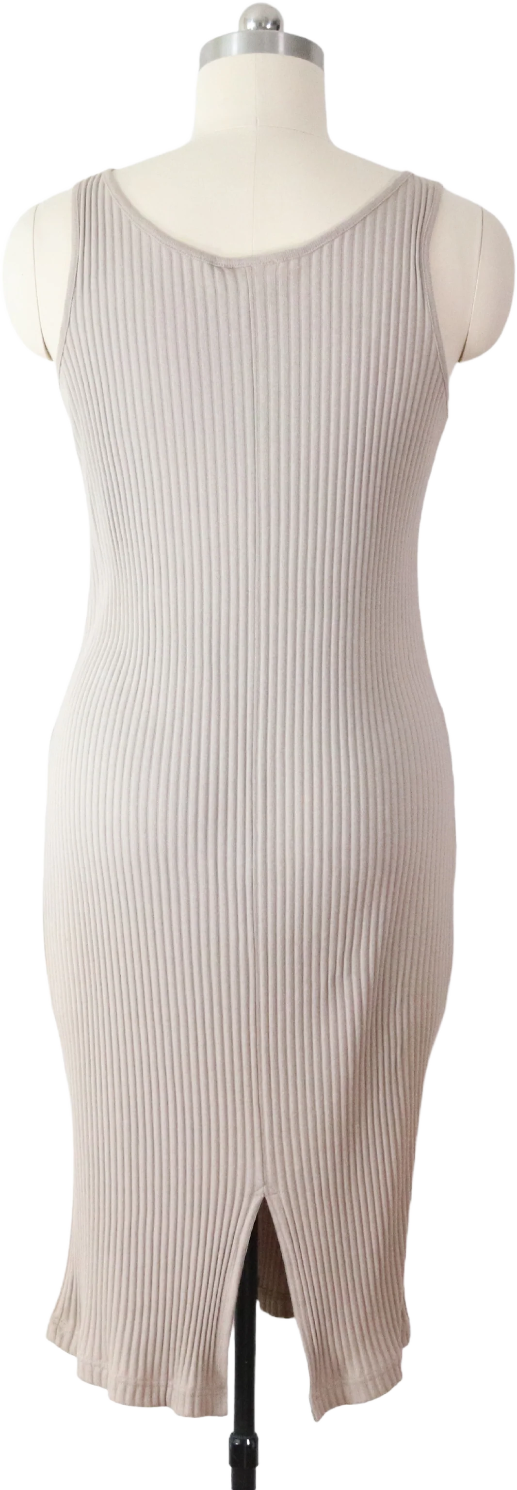 80s Beige Wide Ribbed Knit Cotton Bodycon Tank Dress By Banana Republic - Image 2
