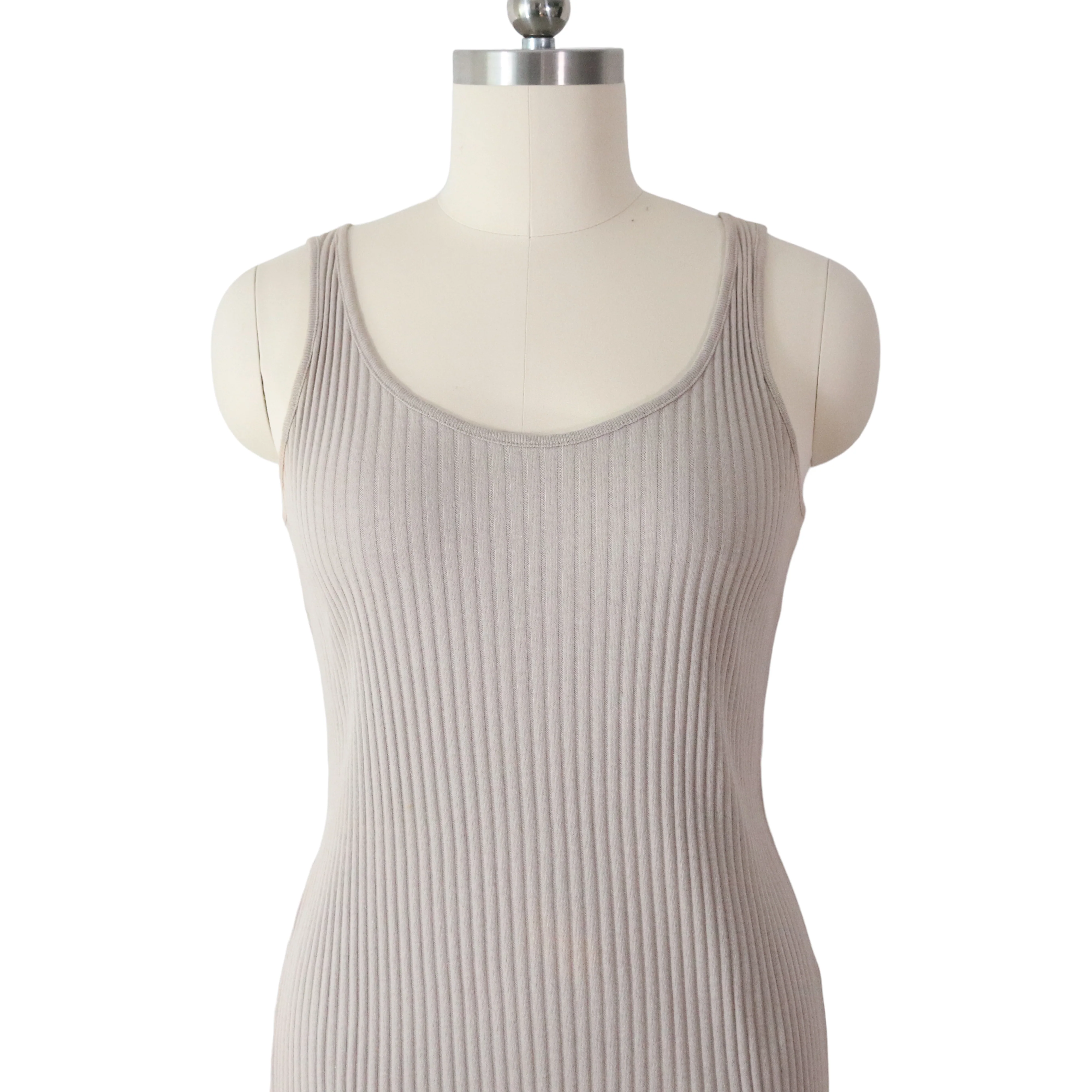 80s Beige Wide Ribbed Knit Cotton Bodycon Tank Dress By Banana Republic - Image 3