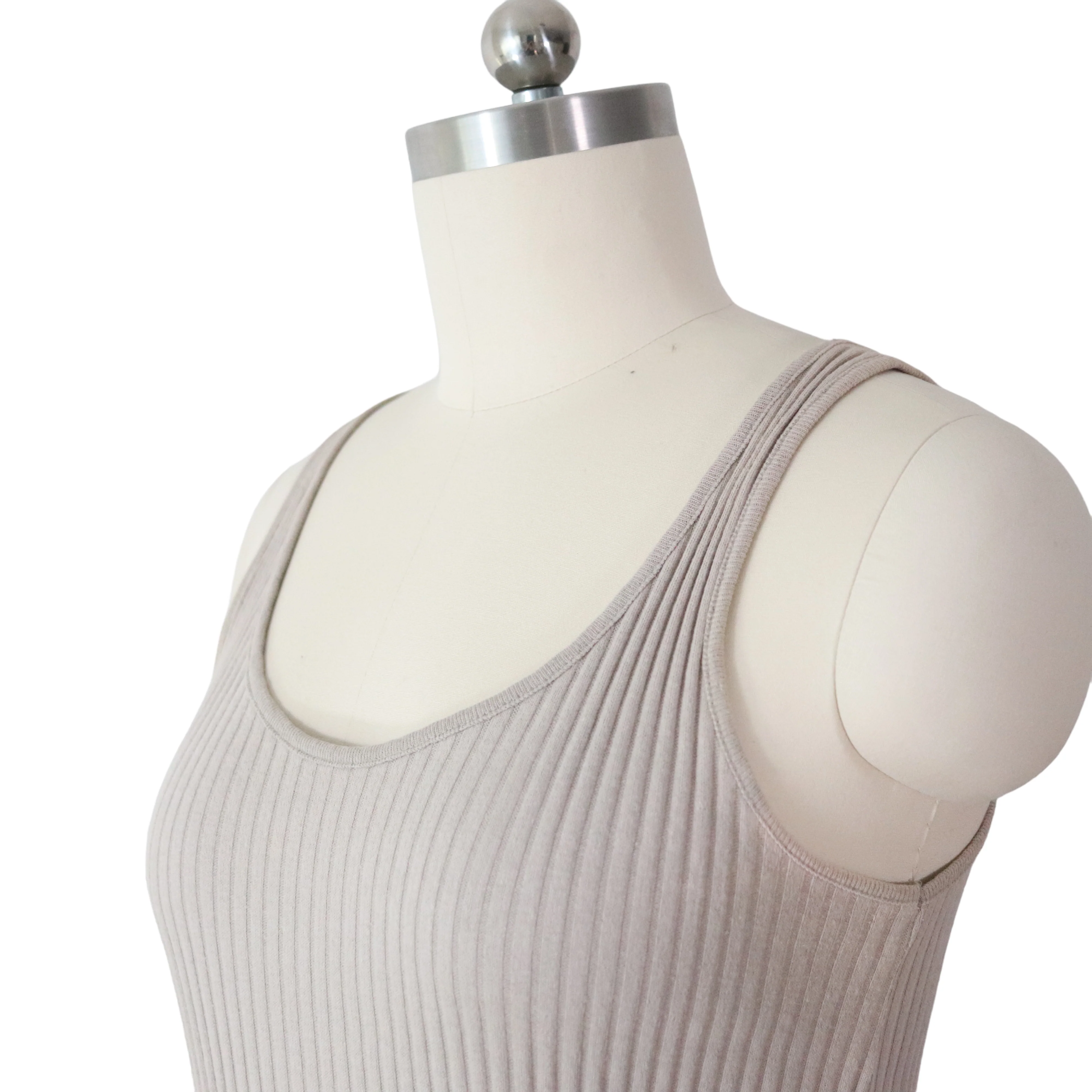 80s Beige Wide Ribbed Knit Cotton Bodycon Tank Dress By Banana Republic - Image 4