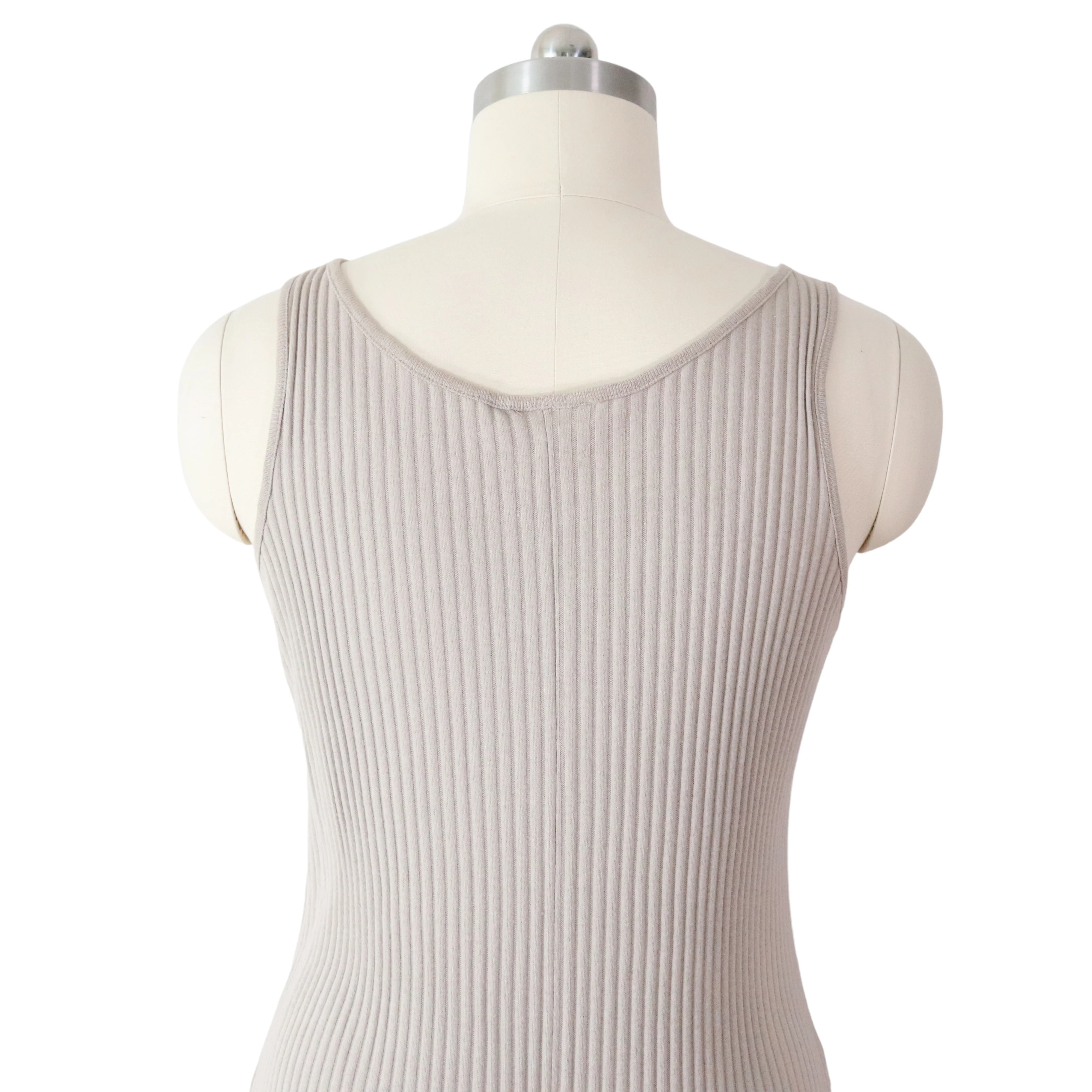 80s Beige Wide Ribbed Knit Cotton Bodycon Tank Dress By Banana Republic - Image 5
