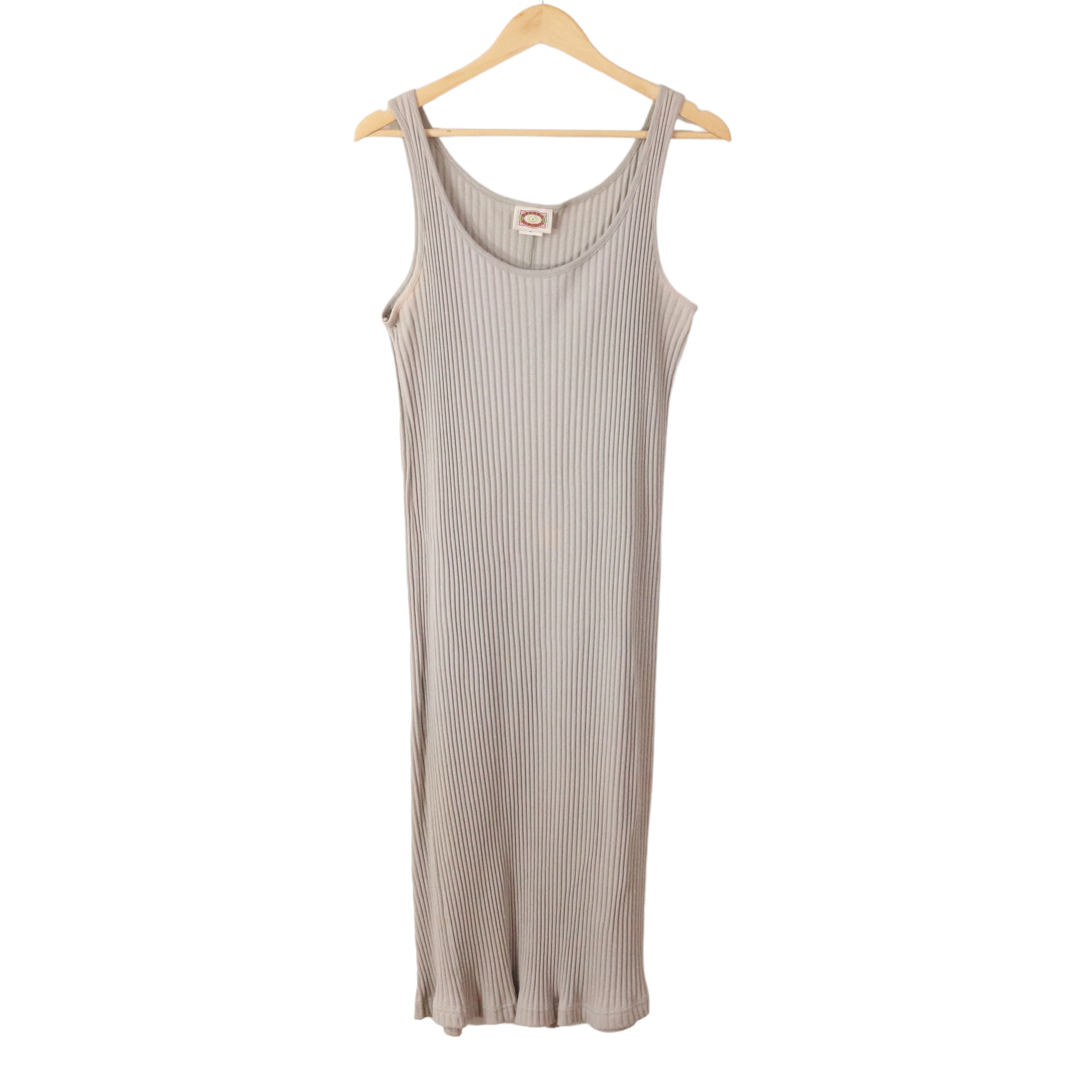 80s Beige Wide Ribbed Knit Cotton Bodycon Tank Dress By Banana Republic - Image 6