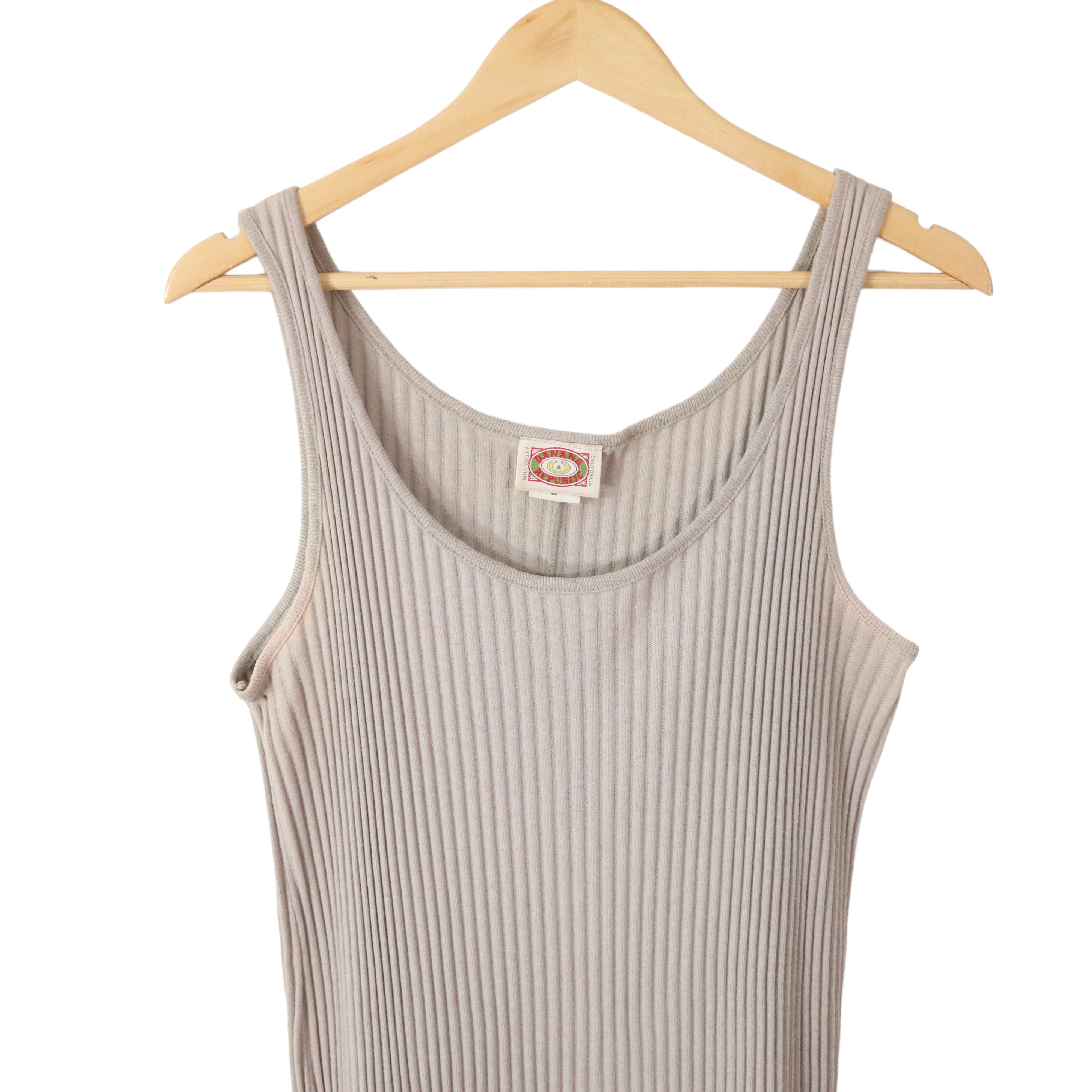 80s Beige Wide Ribbed Knit Cotton Bodycon Tank Dress By Banana Republic - Image 7