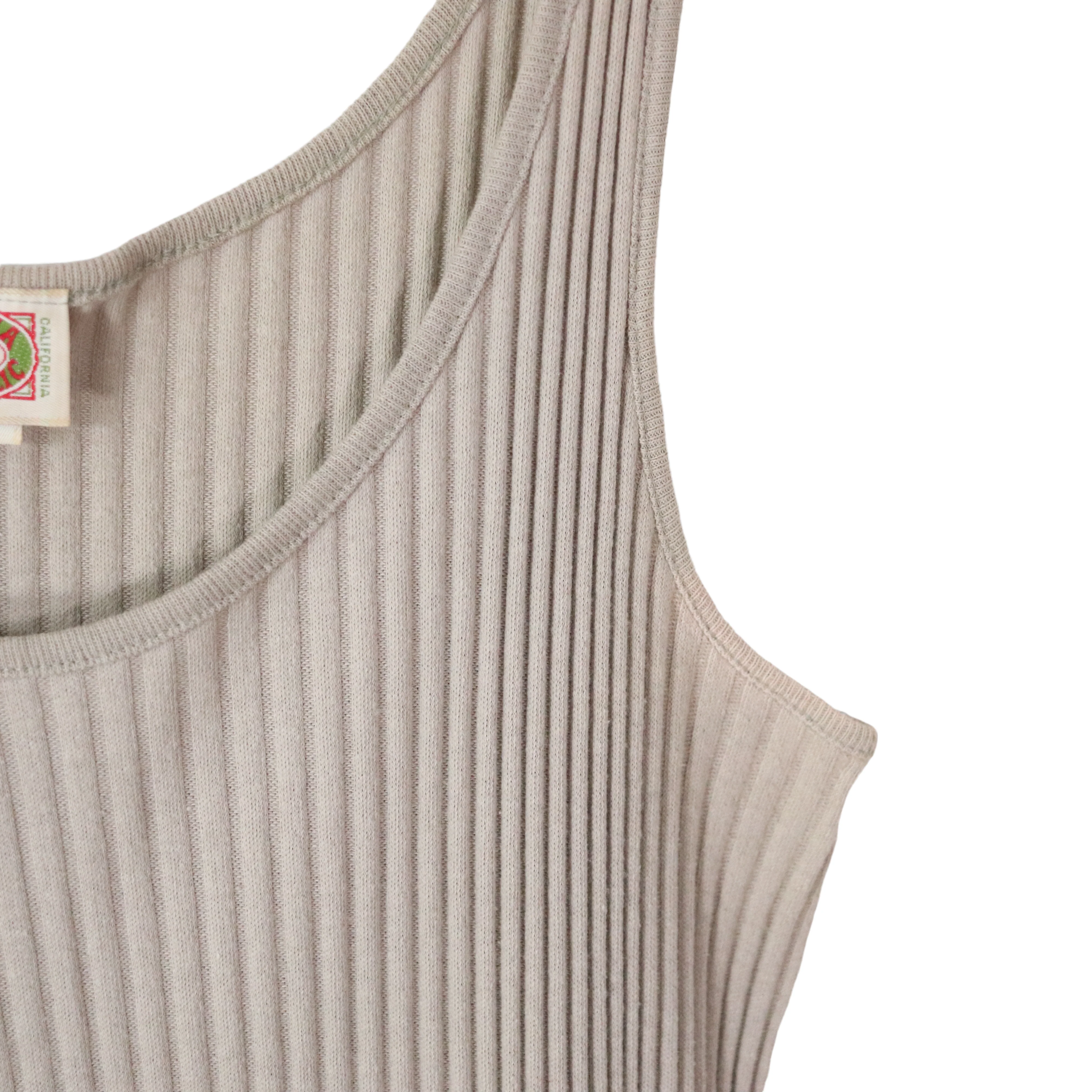 80s Beige Wide Ribbed Knit Cotton Bodycon Tank Dress By Banana Republic - Image 8