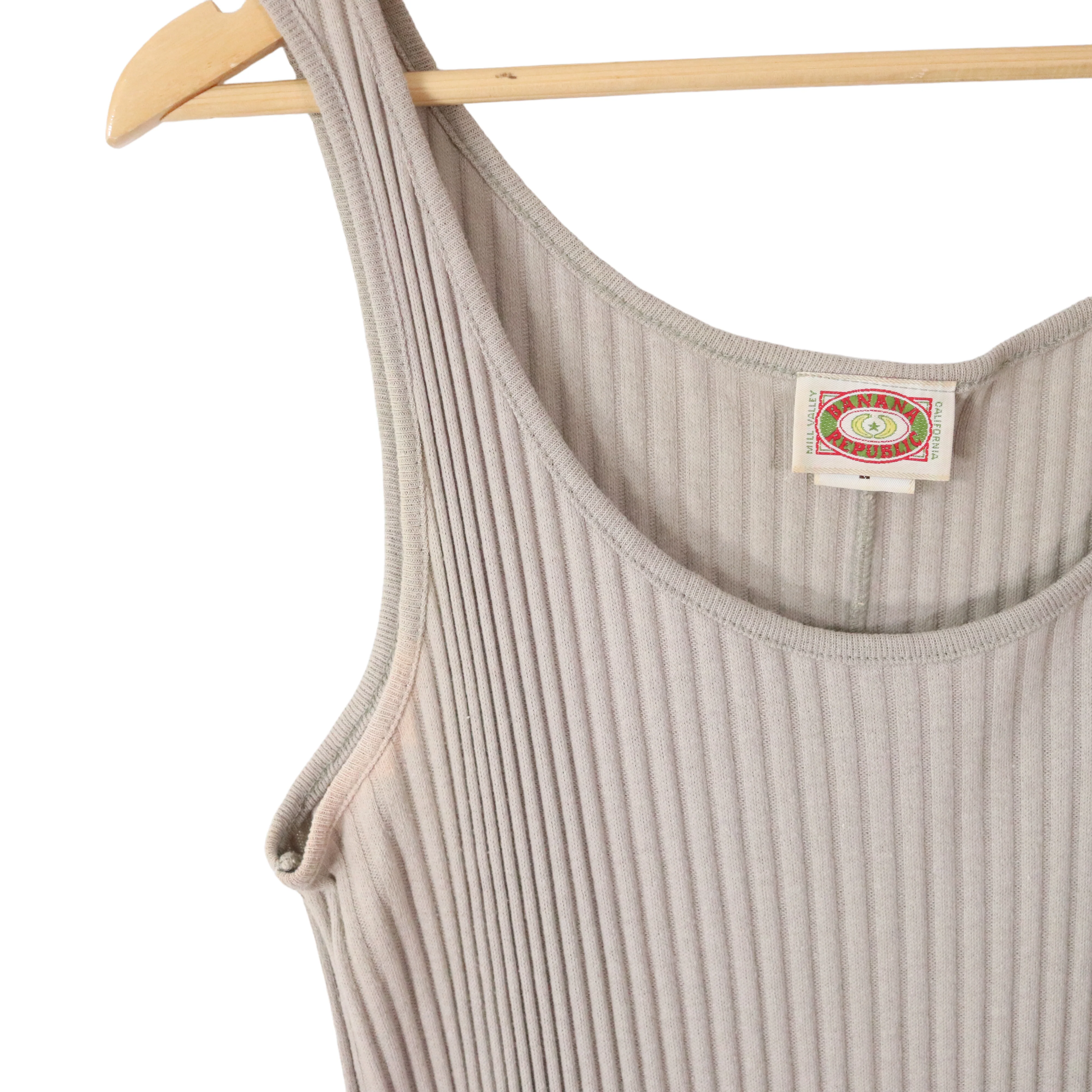 80s Beige Wide Ribbed Knit Cotton Bodycon Tank Dress By Banana Republic - Image 9
