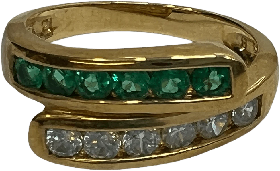 80s Bezel Lab Emeralds Czs Bypass Gold Vermeil Ring 9 By Ross Simons