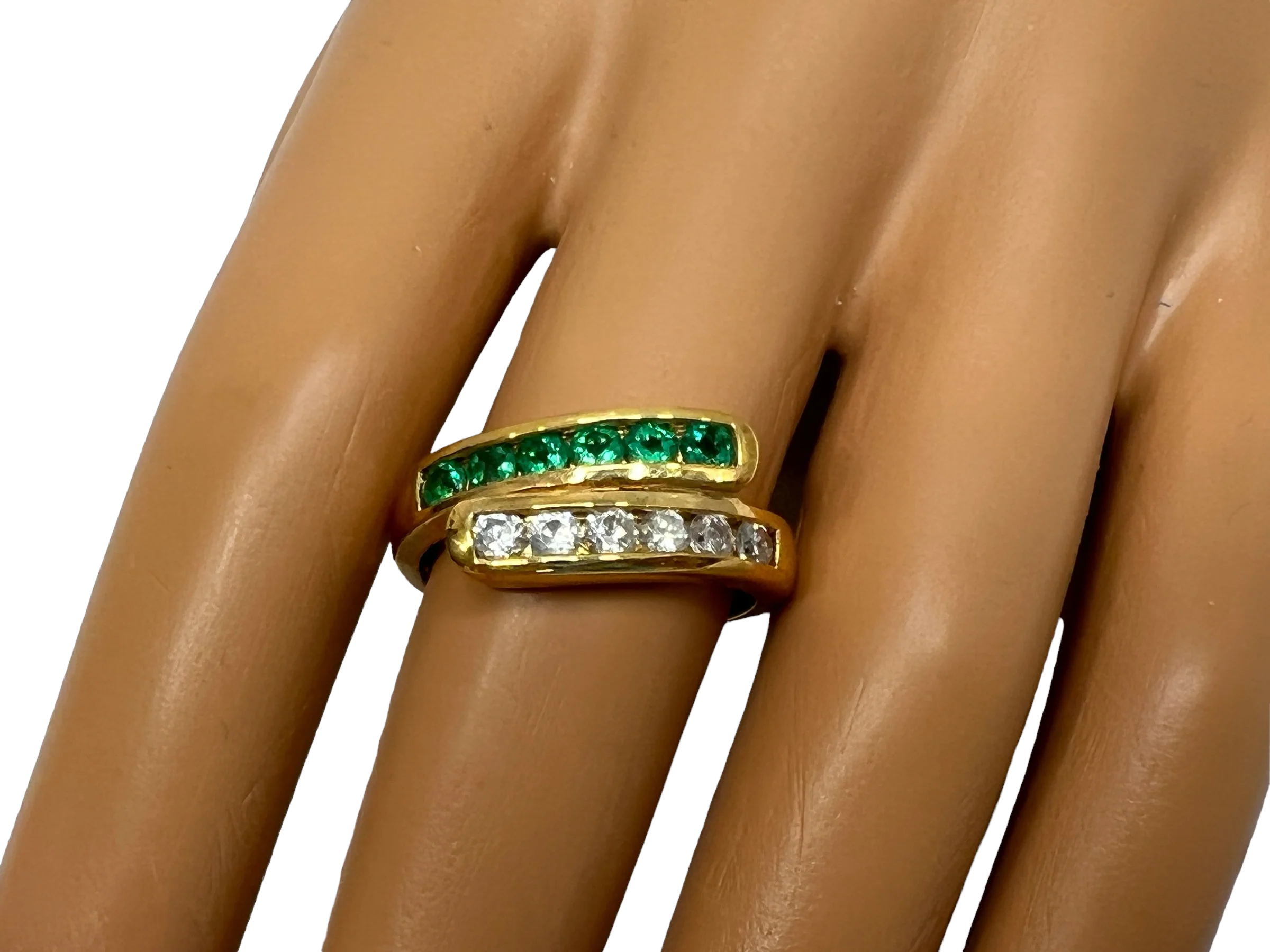 80s Bezel Lab Emeralds Czs Bypass Gold Vermeil Ring 9 By Ross Simons - Image 2