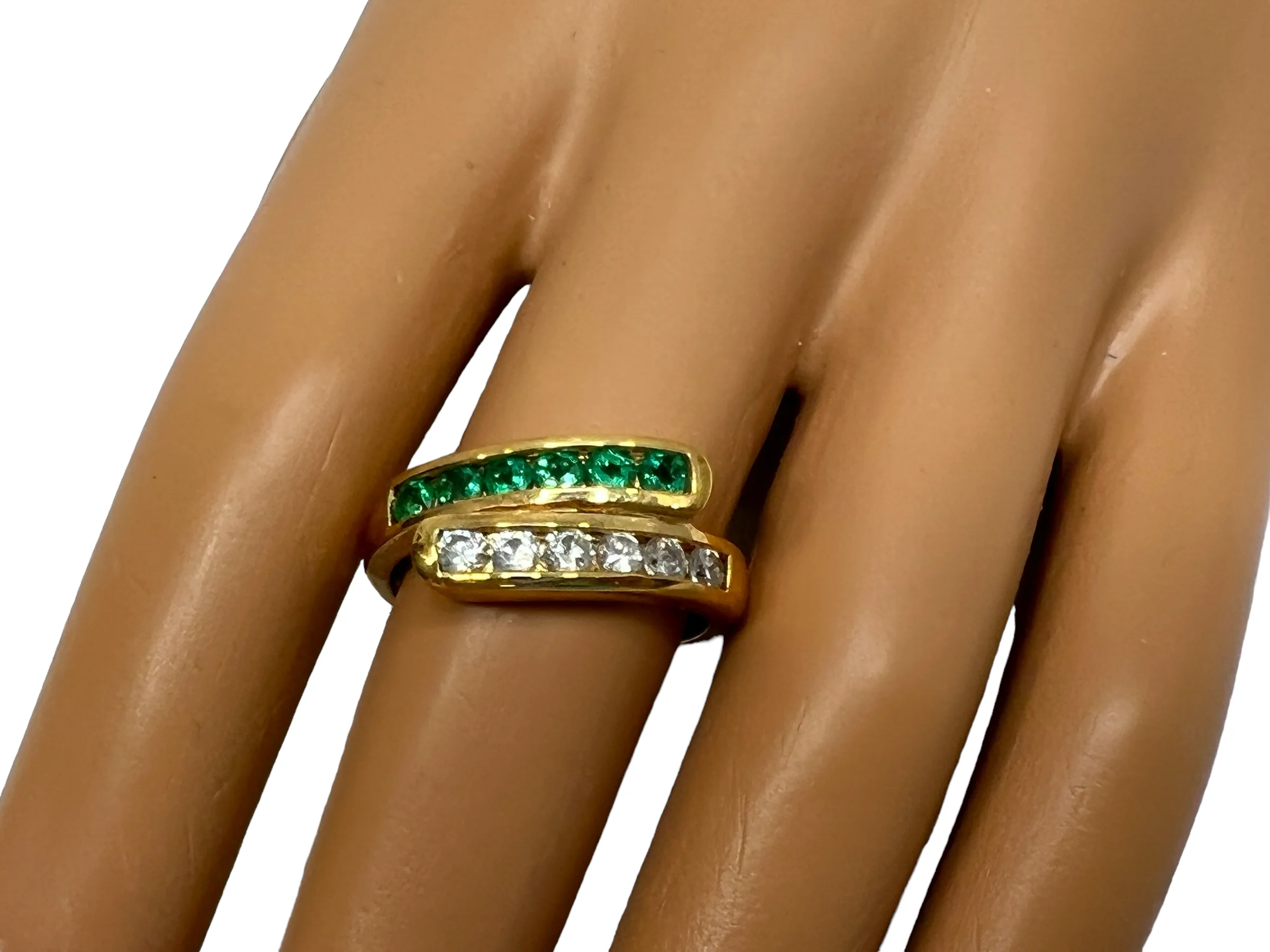 80s Bezel Lab Emeralds Czs Bypass Gold Vermeil Ring 9 By Ross Simons - Image 4