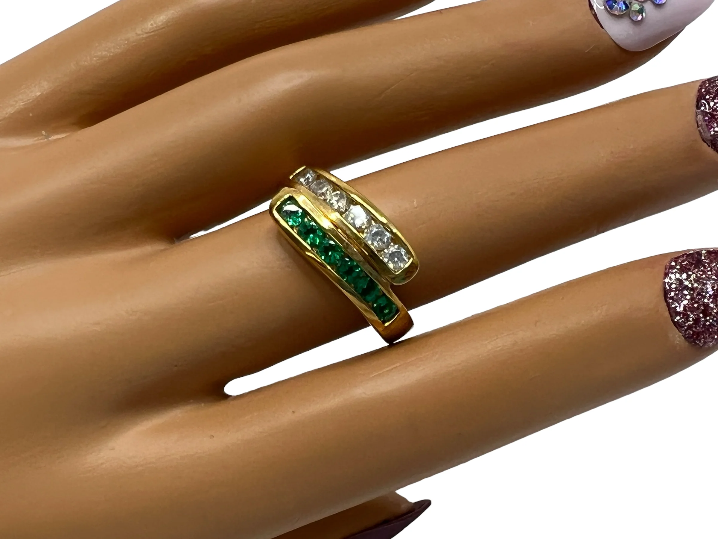 80s Bezel Lab Emeralds Czs Bypass Gold Vermeil Ring 9 By Ross Simons - Image 5