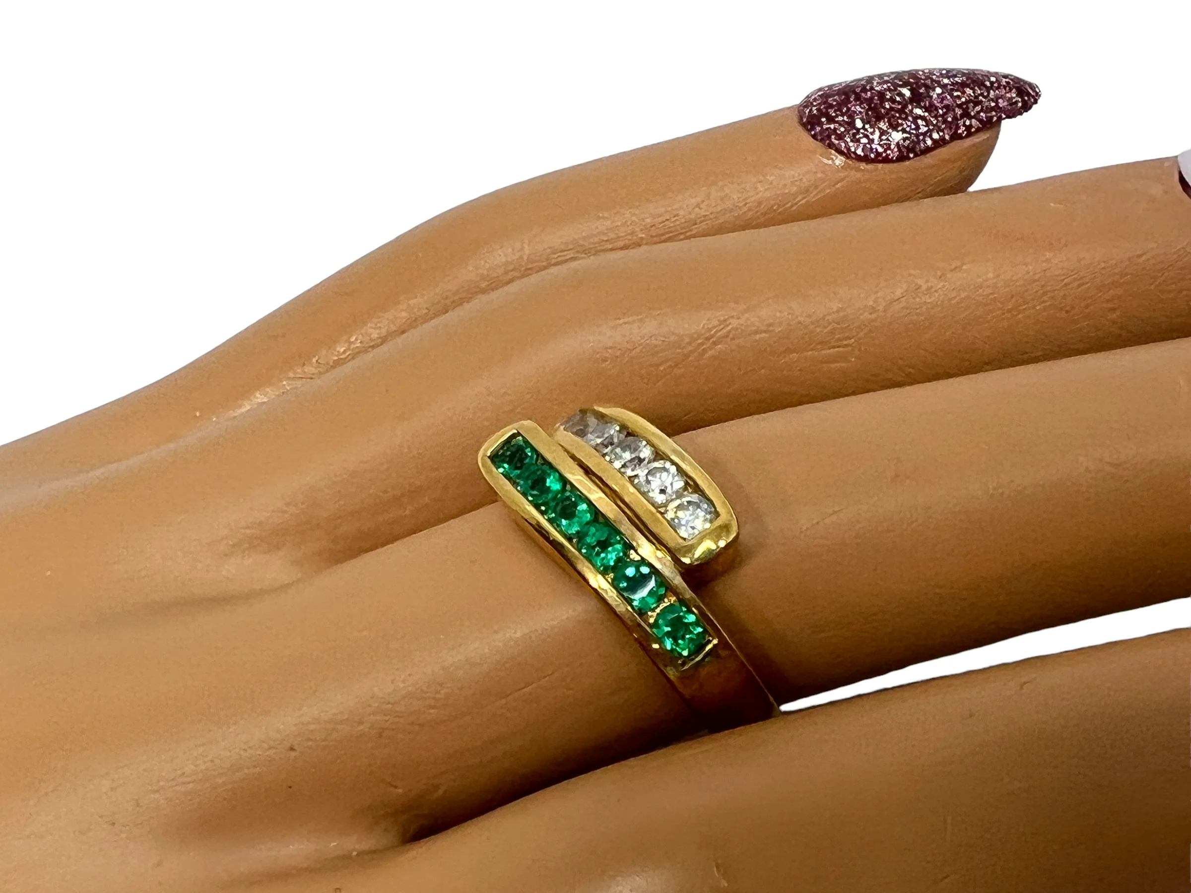 80s Bezel Lab Emeralds Czs Bypass Gold Vermeil Ring 9 By Ross Simons - Image 6