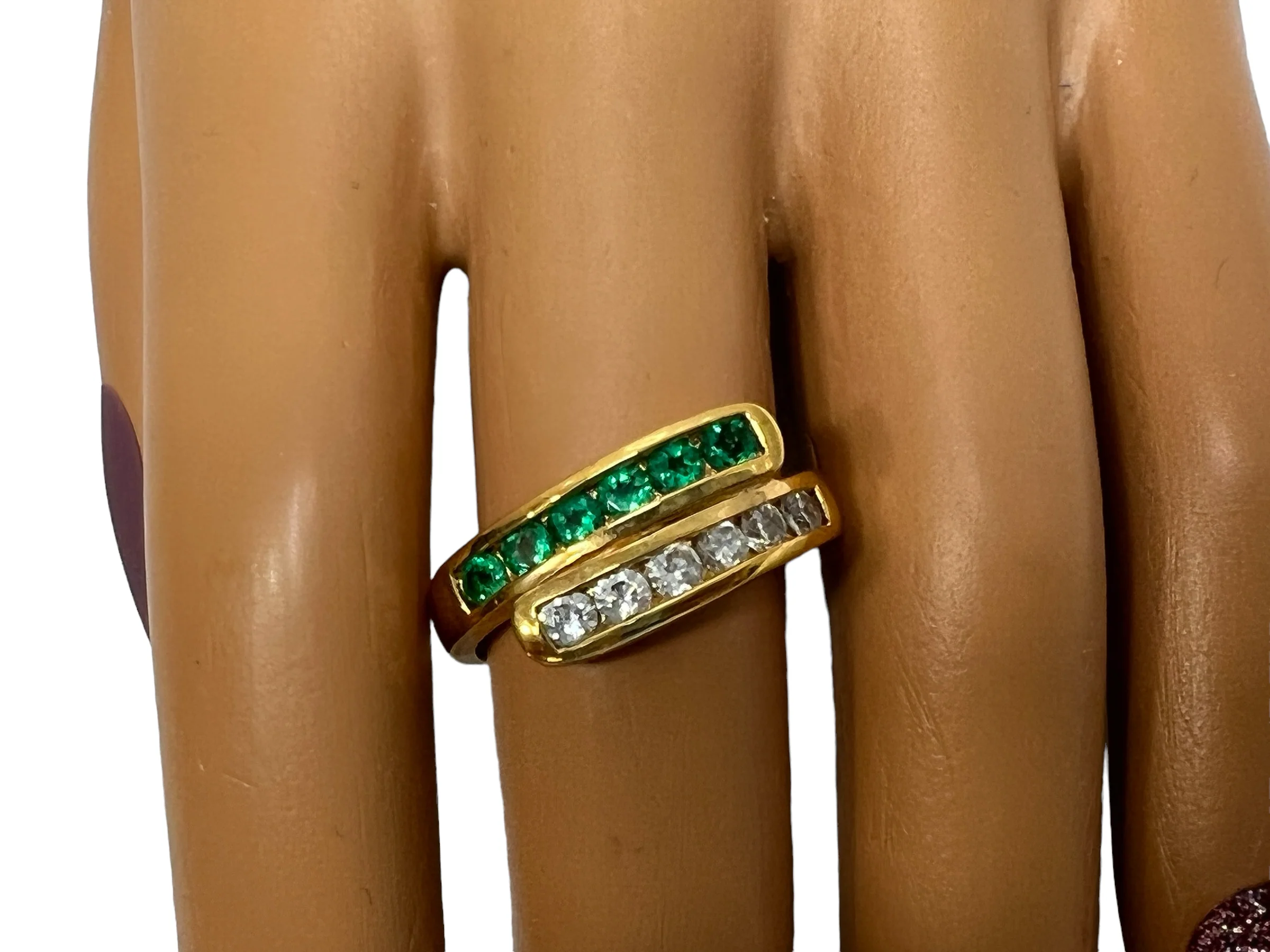 80s Bezel Lab Emeralds Czs Bypass Gold Vermeil Ring 9 By Ross Simons - Image 7