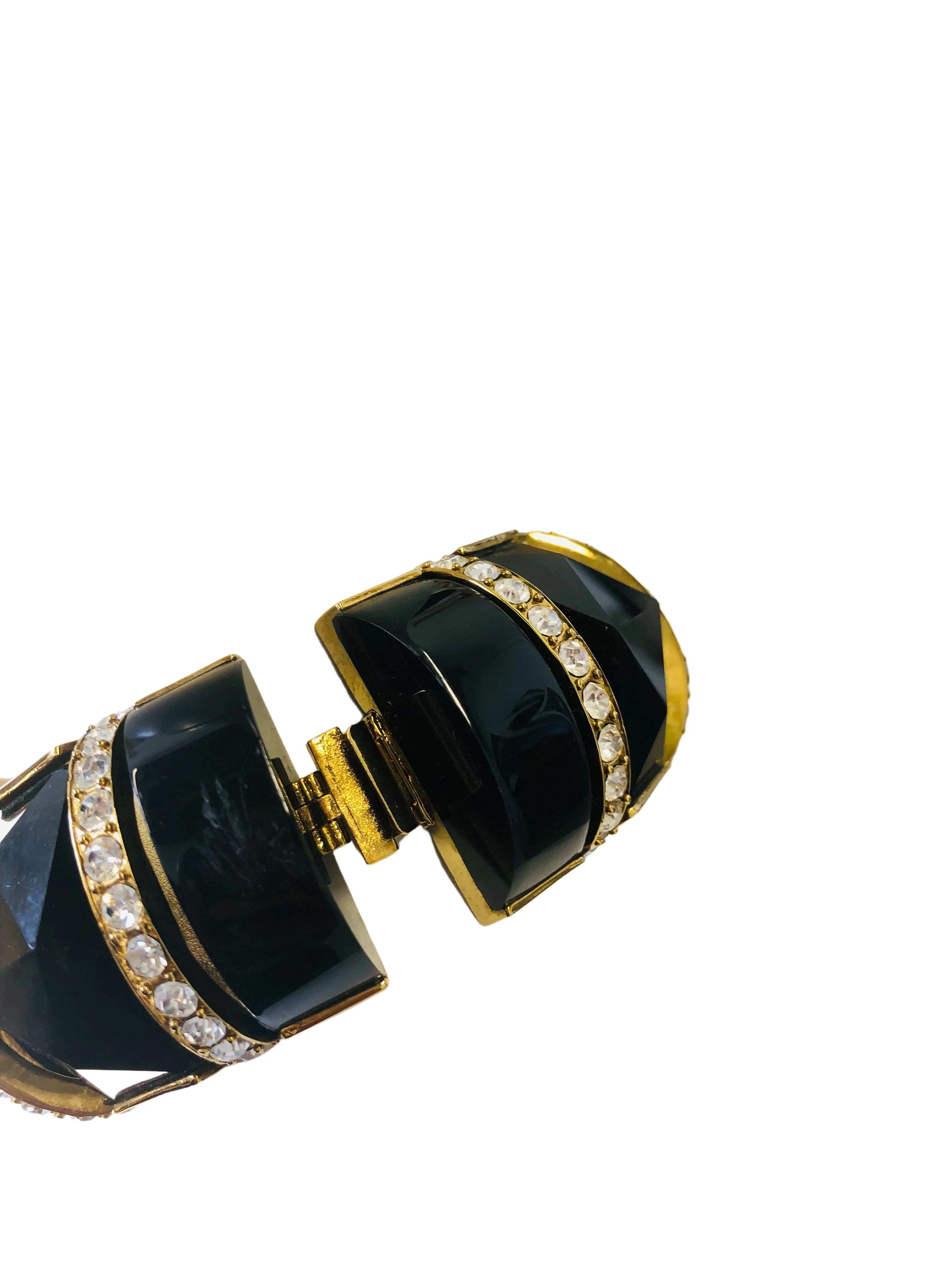 80s Black And Gold Chunky Bracelet With Rhinestones - Image 4