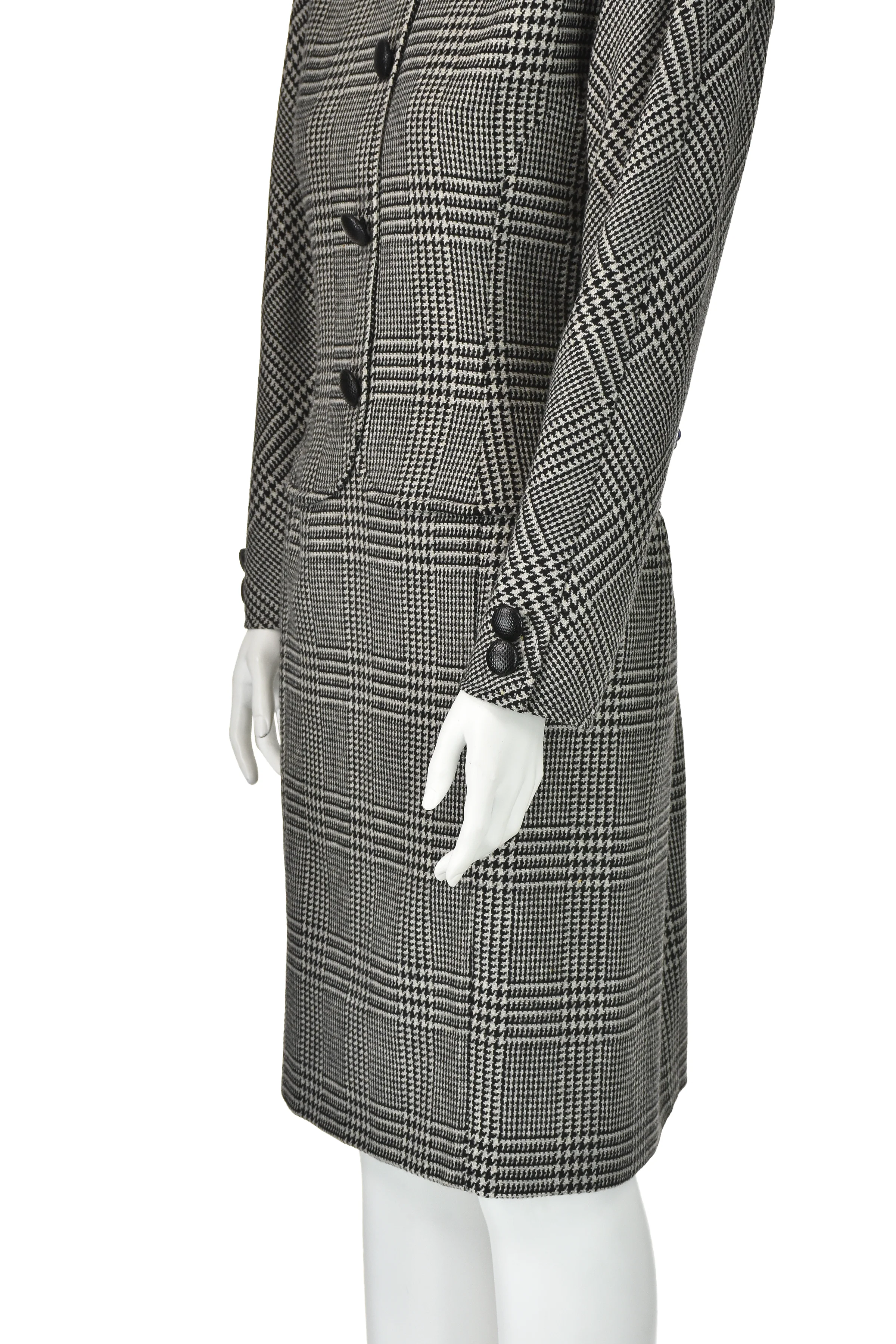 80s Black And Gray Glen Plaid Dropped Waist Wool Dress By Oscar de la Renta - Image 4