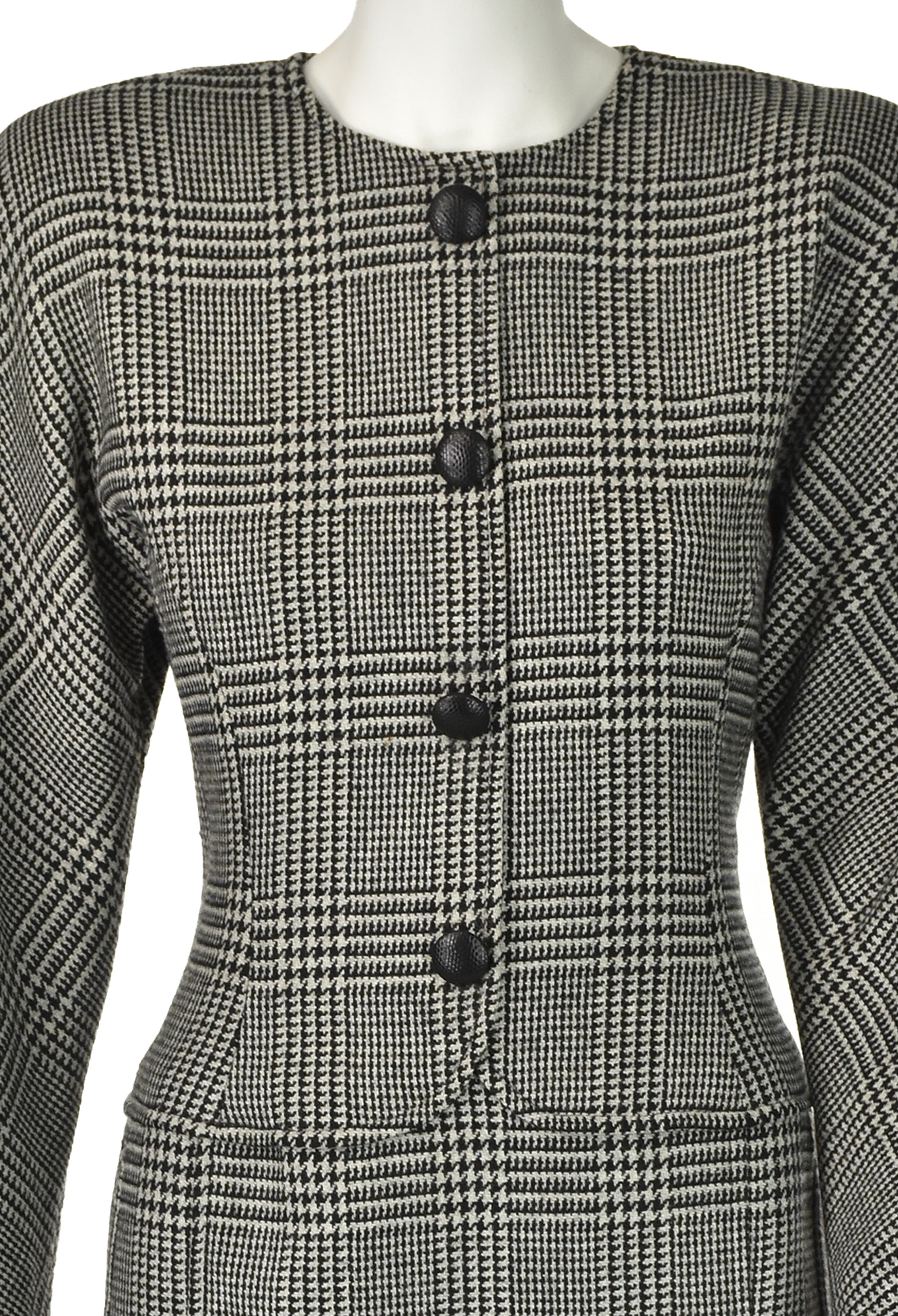 80s Black And Gray Glen Plaid Dropped Waist Wool Dress By Oscar de la Renta - Image 5
