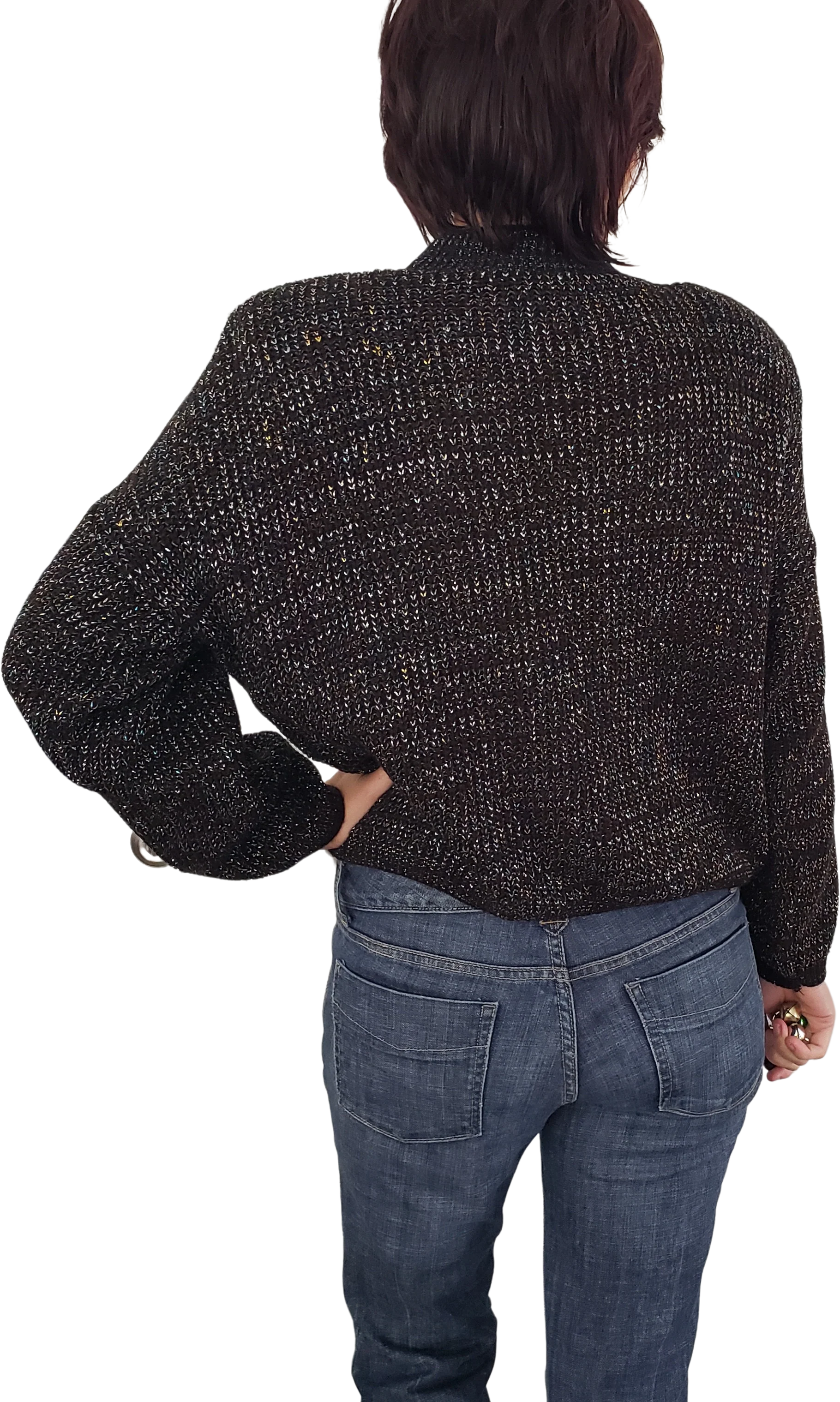 80s Black And Metallic Sweater By Yarn Works - Image 2