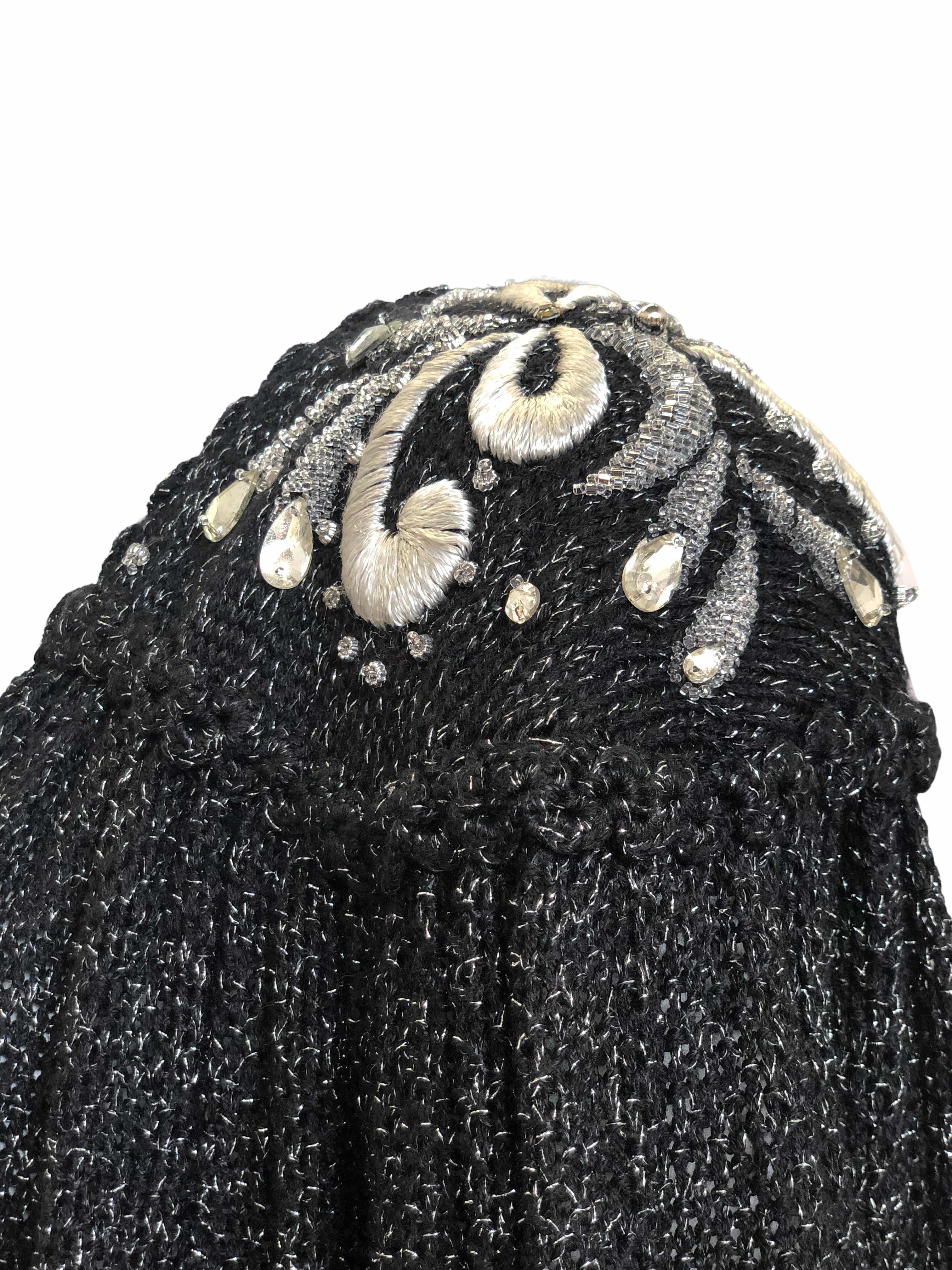 80s Black And Silver Embroidered Shoulder Cardigan - Image 5