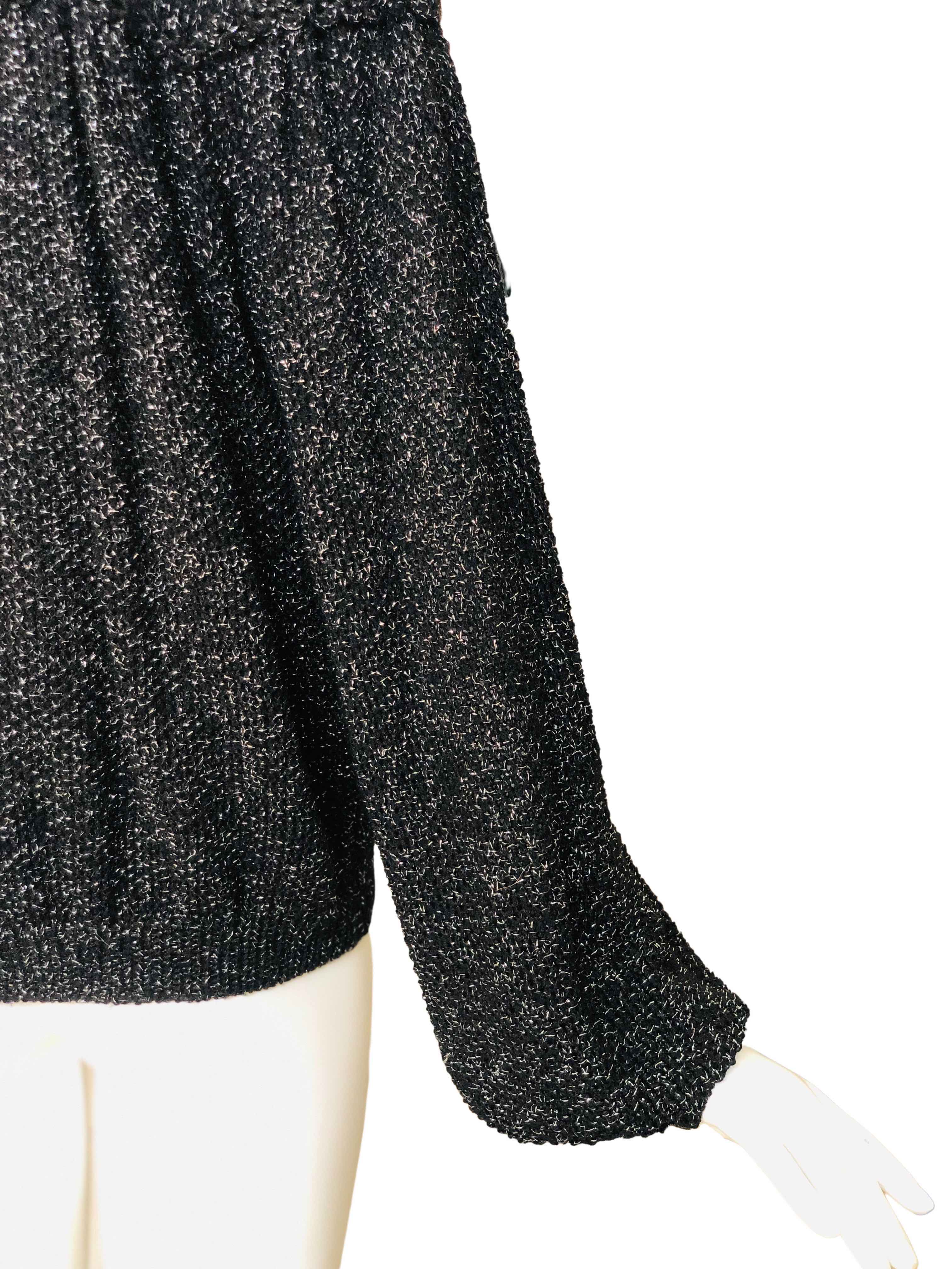 80s Black And Silver Embroidered Shoulder Cardigan - Image 7