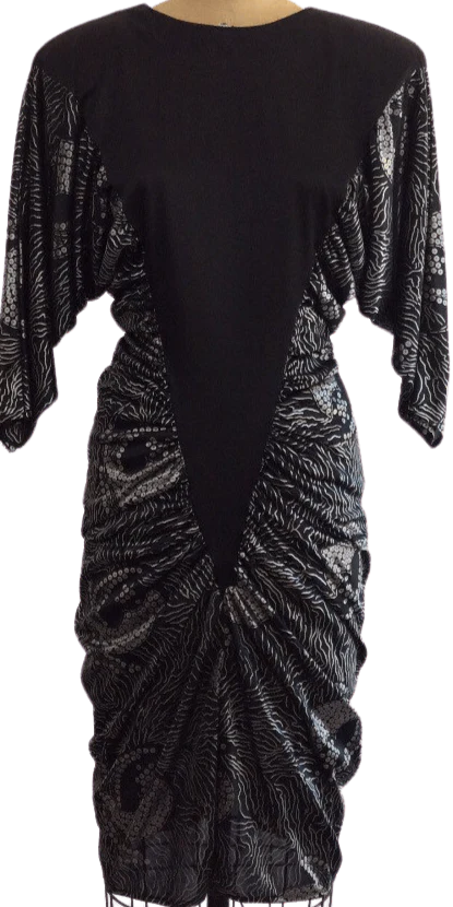 80's Black and Silver Ruched Cocoon Dress by Stash