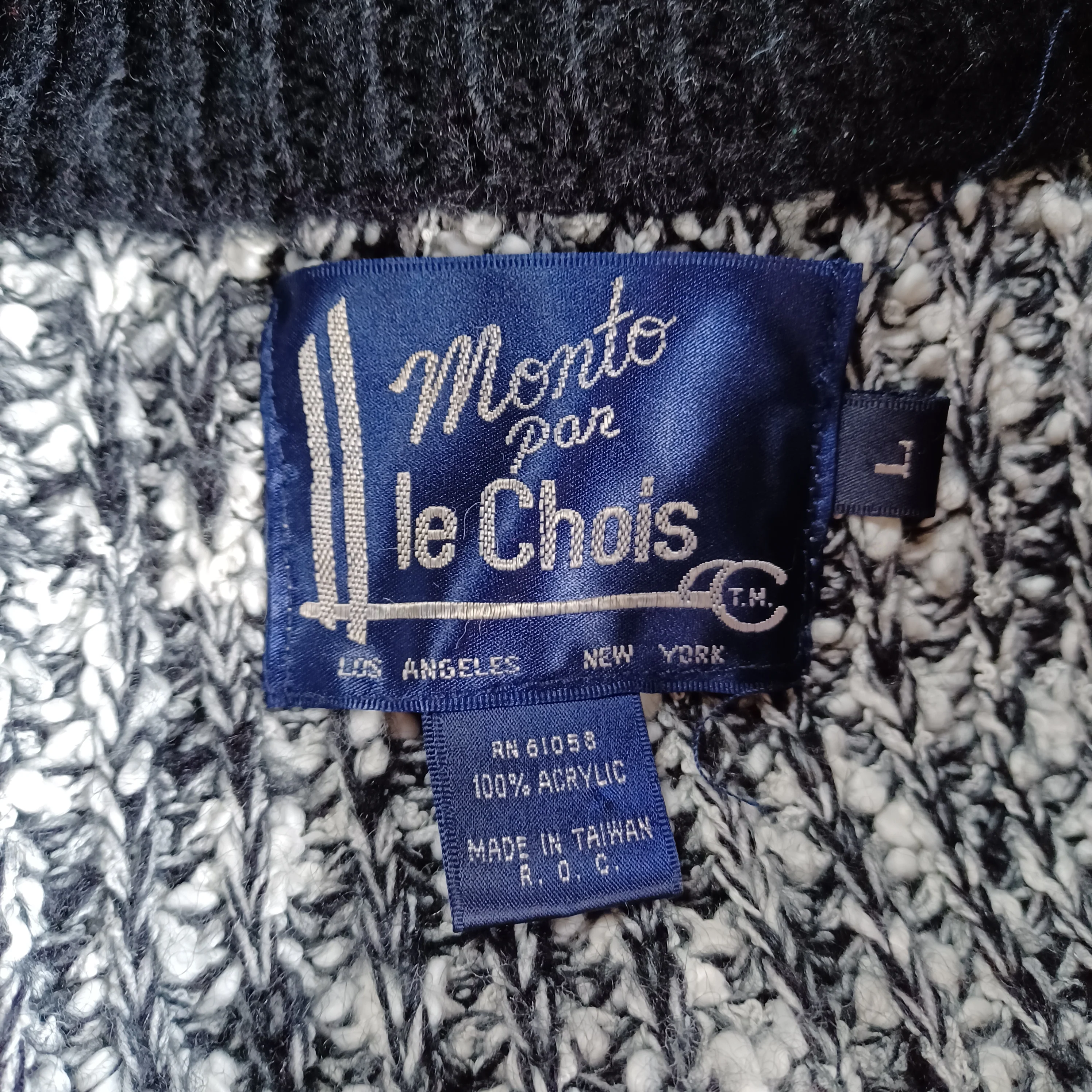 80s Black And White Marled Knit Chunky Long Cardigan By Monto Por Le Chois - Image 5