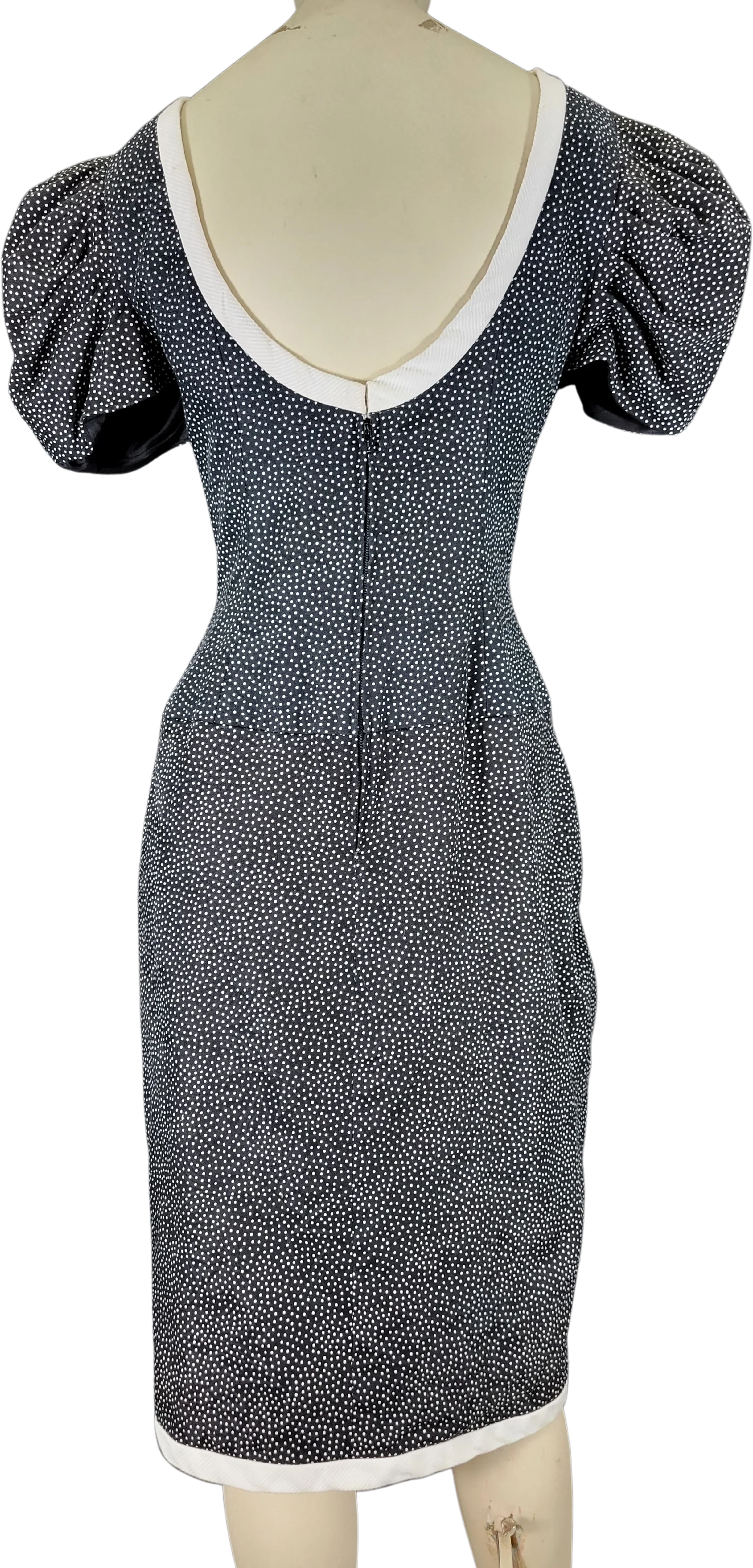 80s Black And White Polka Dot Puff Sleeve Dress By Morton Myles for The Warrens - Image 2