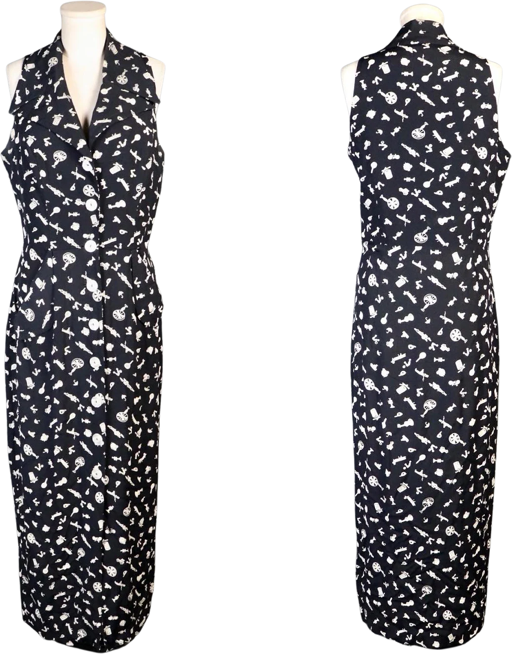 80s Black And White Shirt Dress With Child Toy Print By Sue Wong
