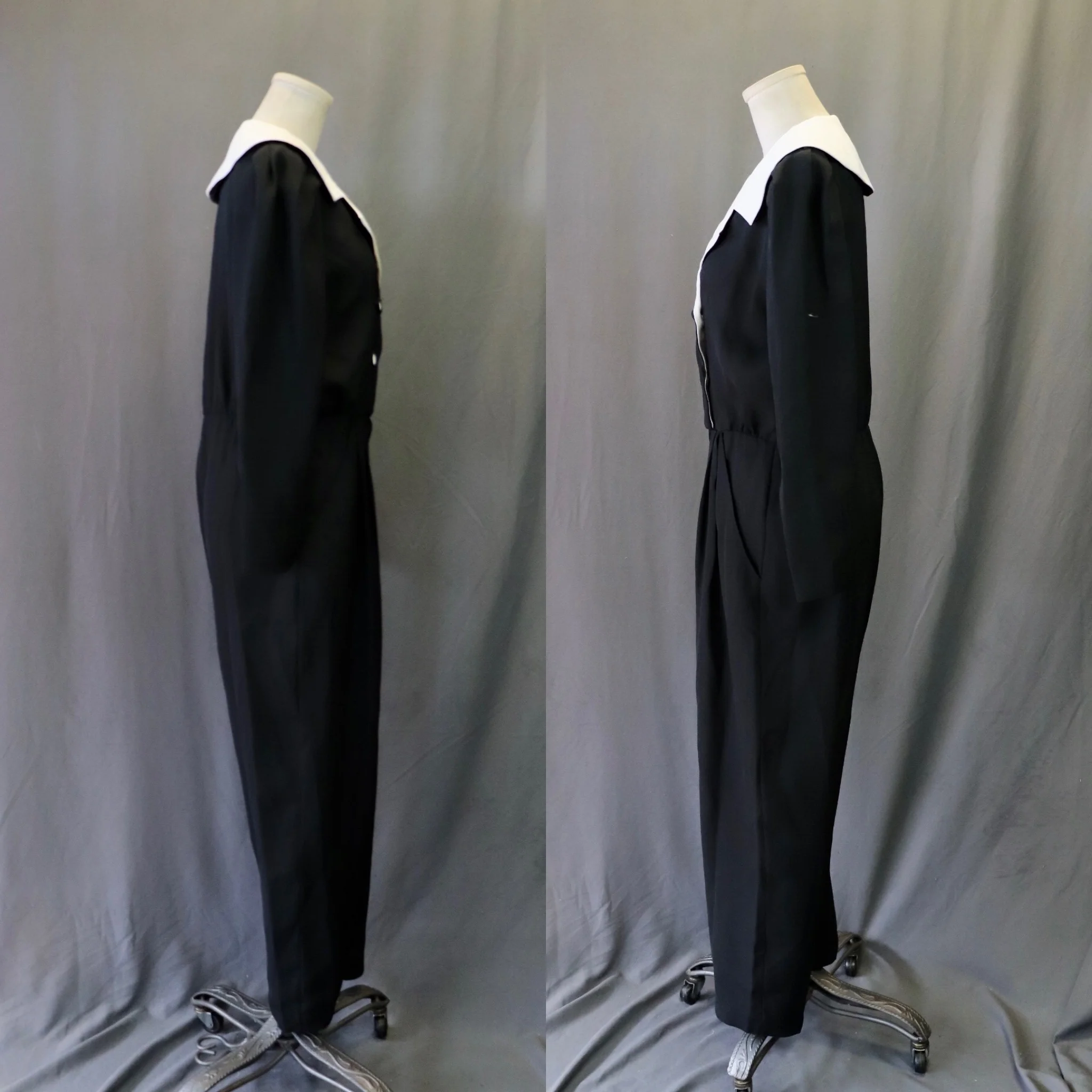 80s Black And White Tuxedo Style Jumpsuit By Cindy for Le Boff - Image 3