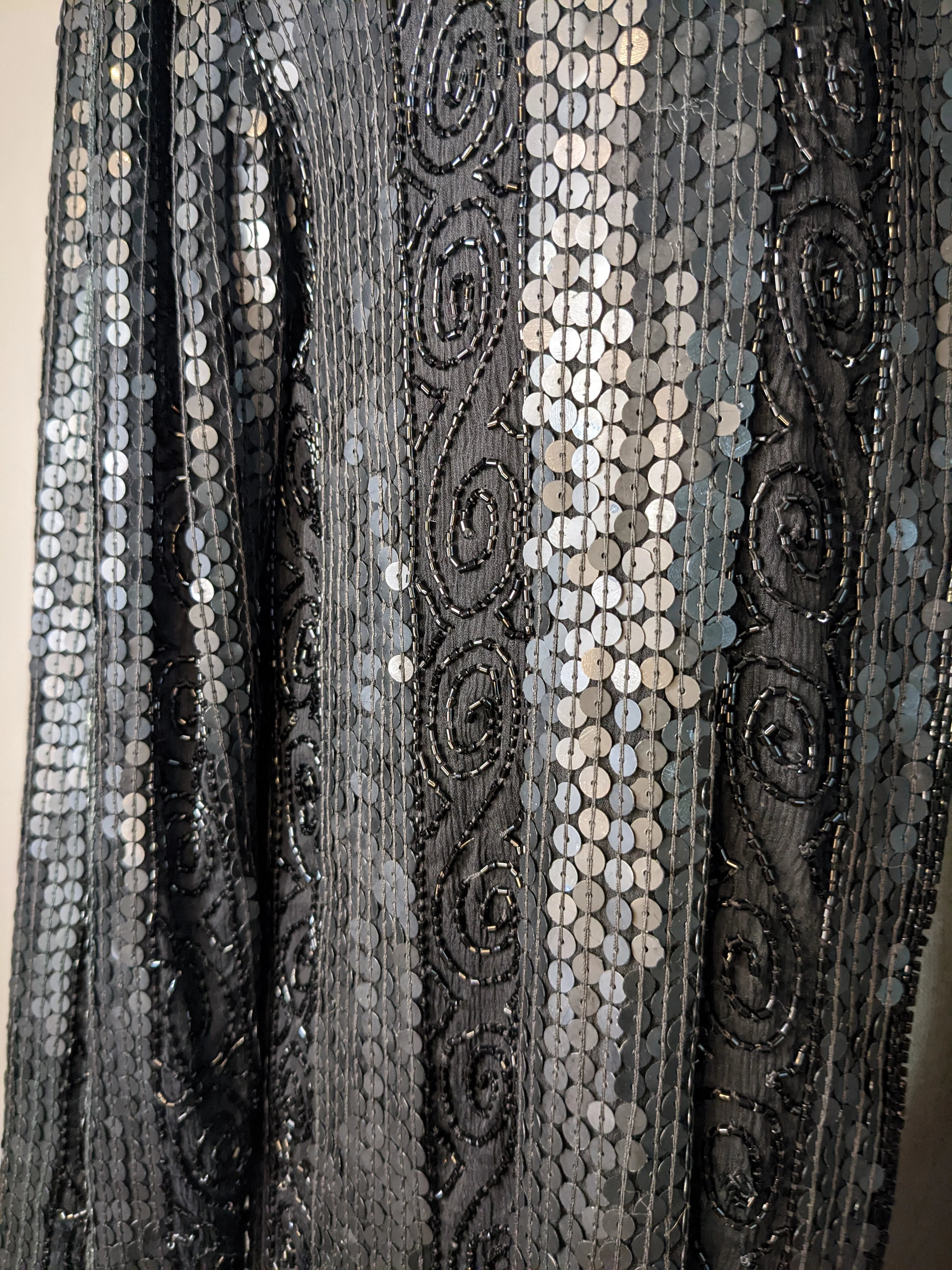 80s Black Beaded Sequin Silk Duster Top By Jewel Queen - Image 6