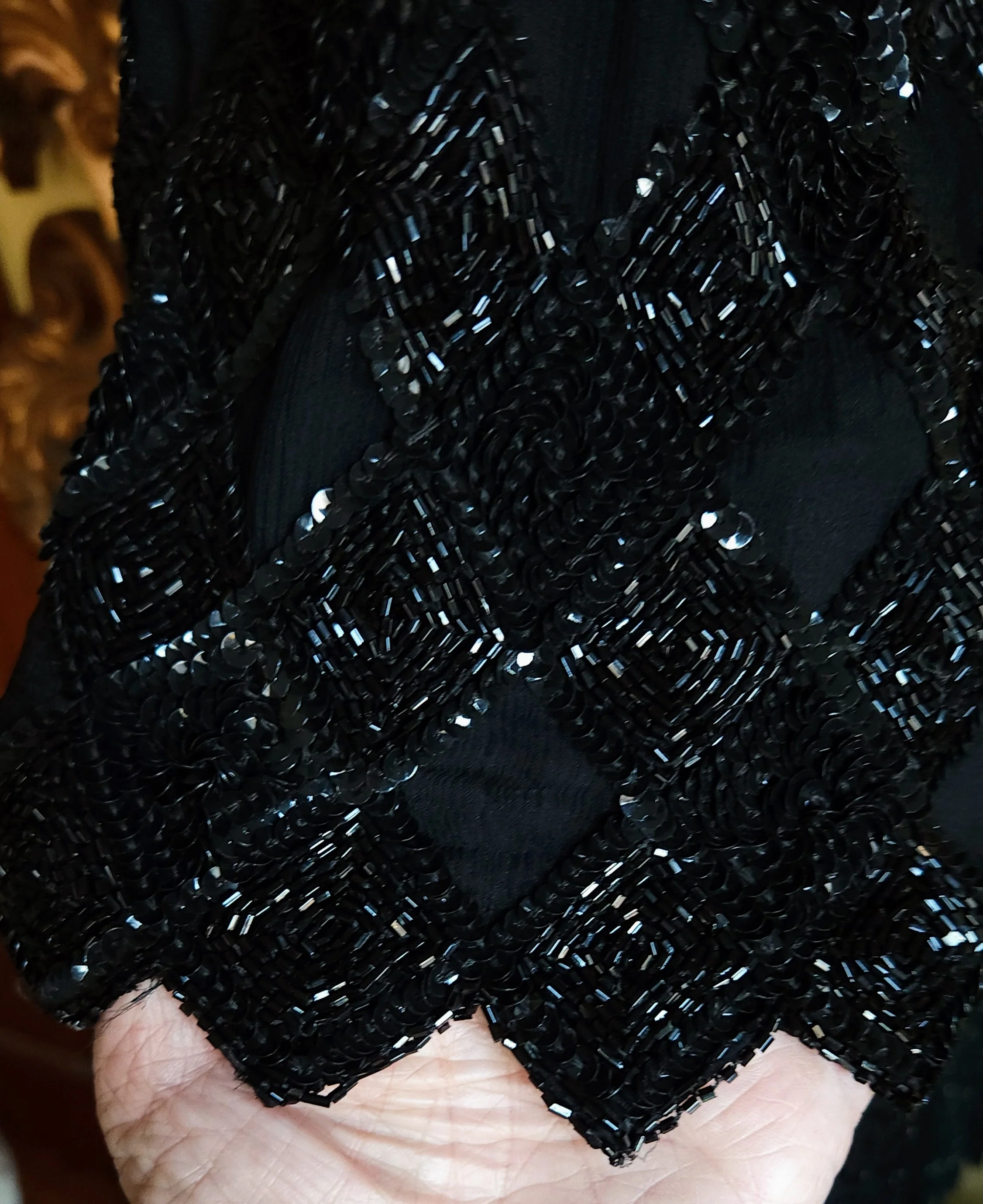 80s Black Beaded Silk Sheath Dress By Lauarence Kazar - Image 6