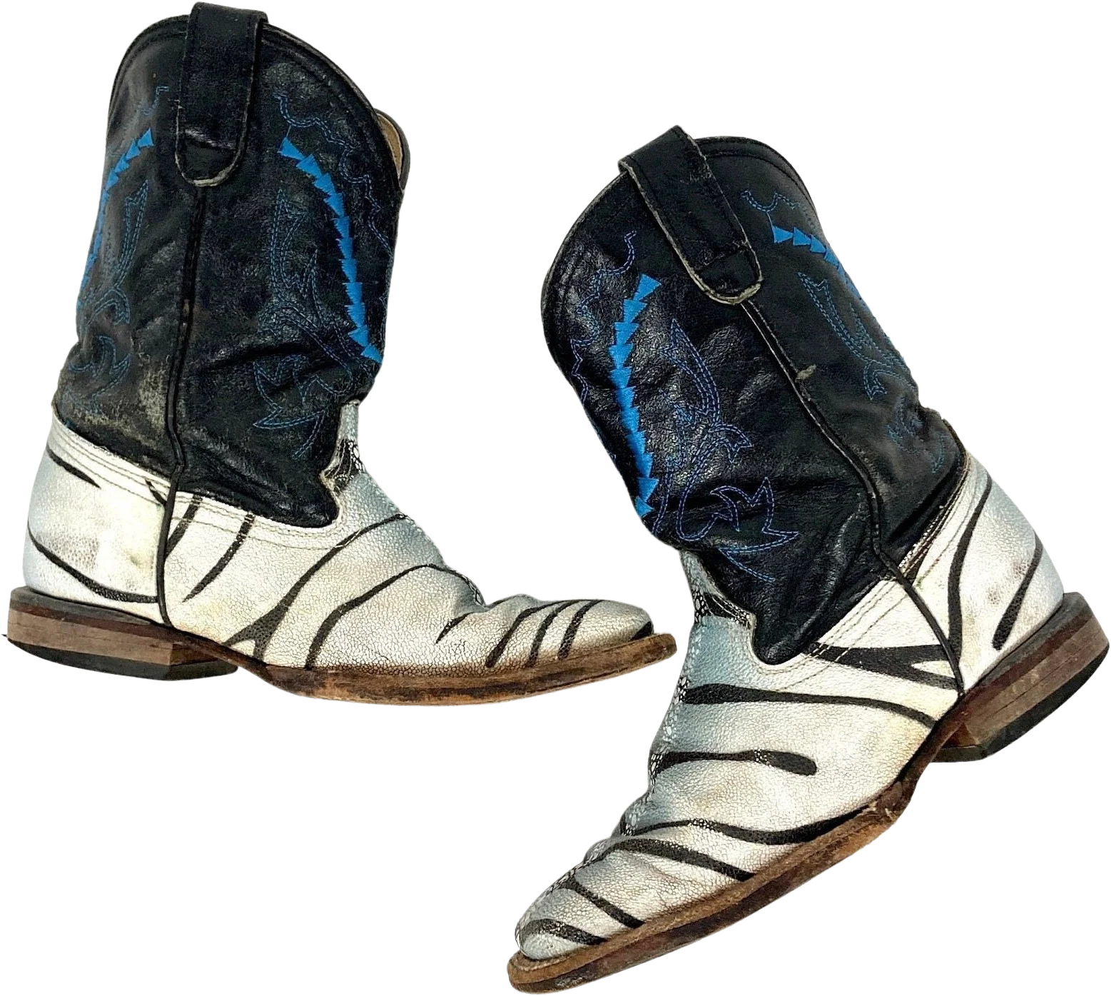 80s Black Blue Embroidered Cowboy Boots Stitch White Gray Boots Vintage by Ferrini