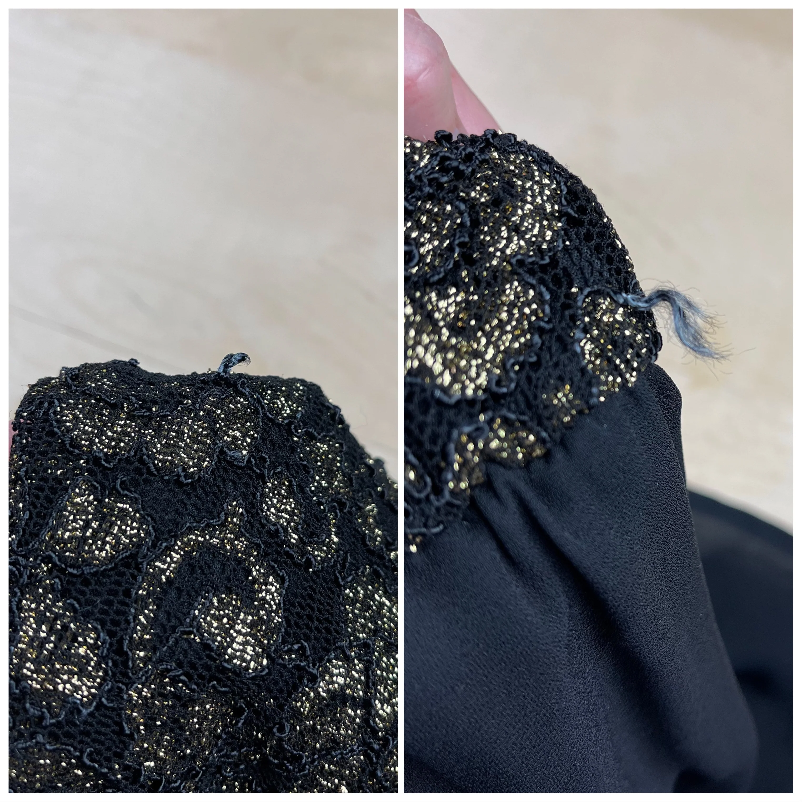 80s Black Chiffon And Gold Lace Palazzo Jumpsuit By Night Way - Image 7