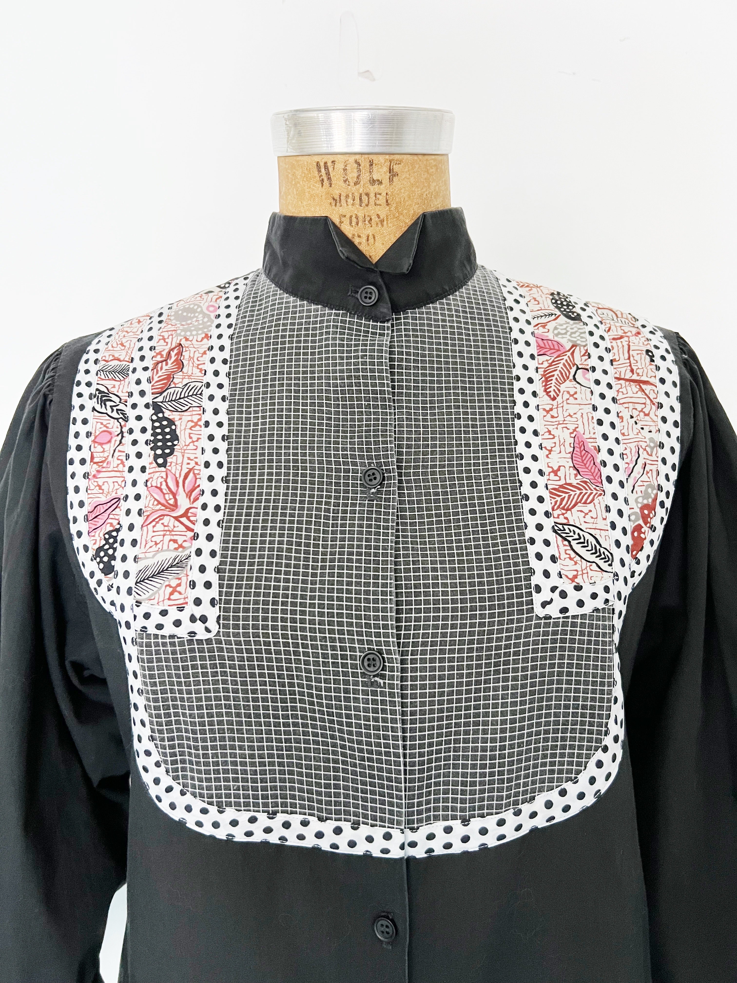 80s Black Cotton Quilted Bib Shirt Dress By Koos Van Den Akker - Image 3