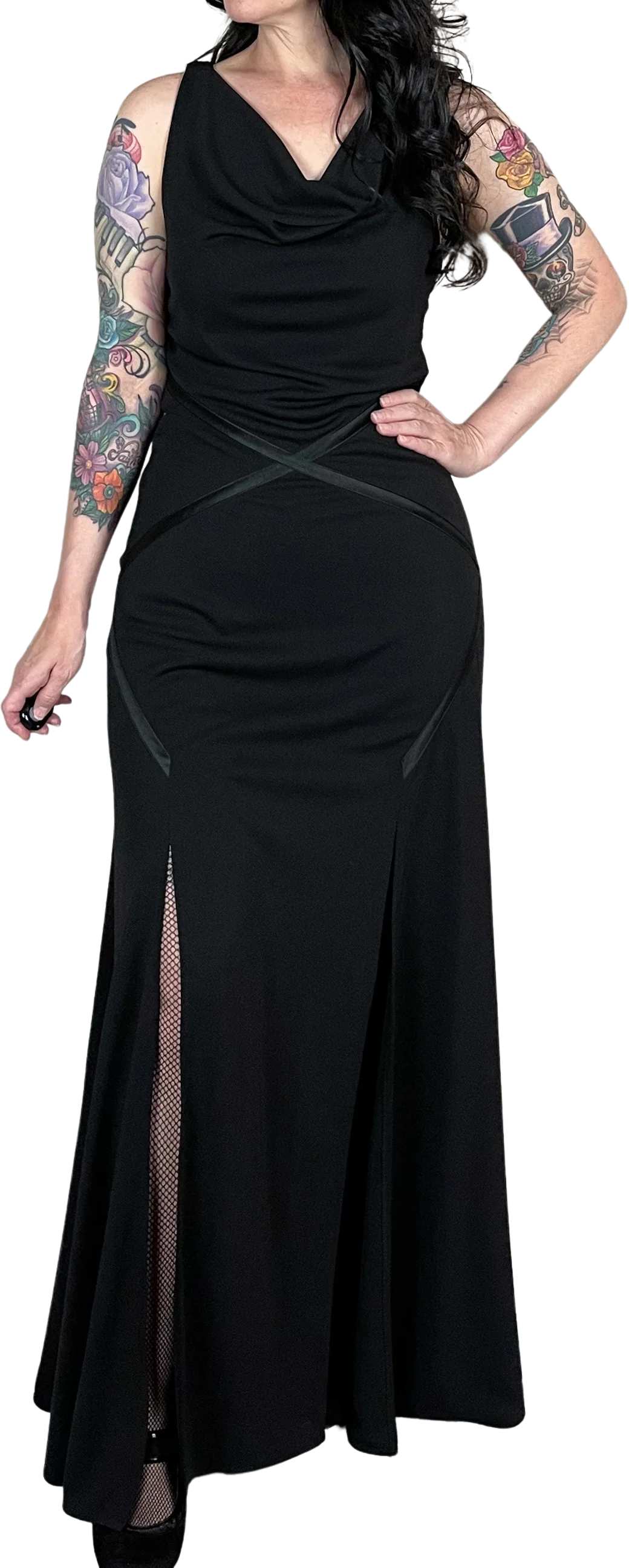 80s Black Cowl Neck Sleeveless Gown By Niki by Niki Livas
