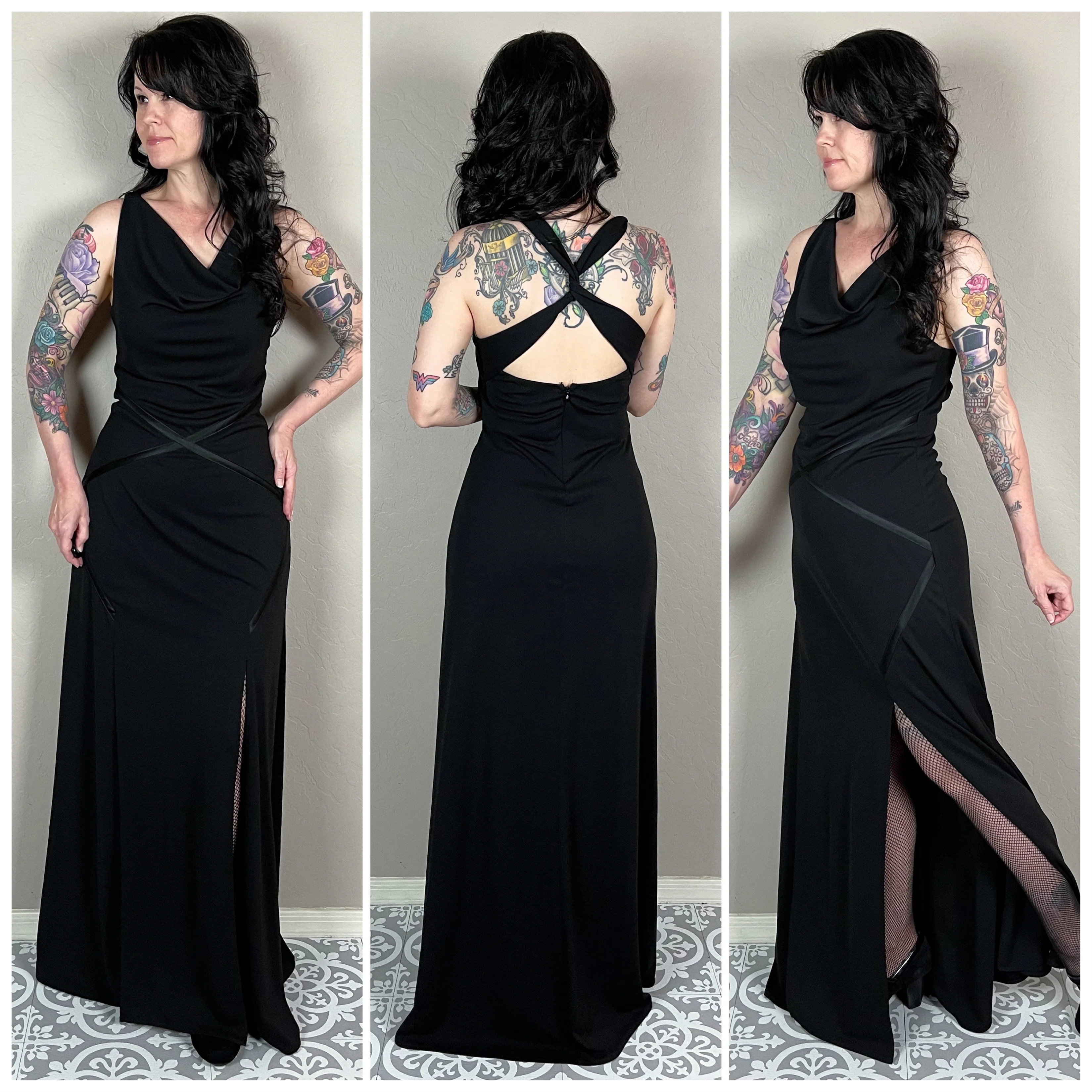 80s Black Cowl Neck Sleeveless Gown By Niki by Niki Livas - Image 3