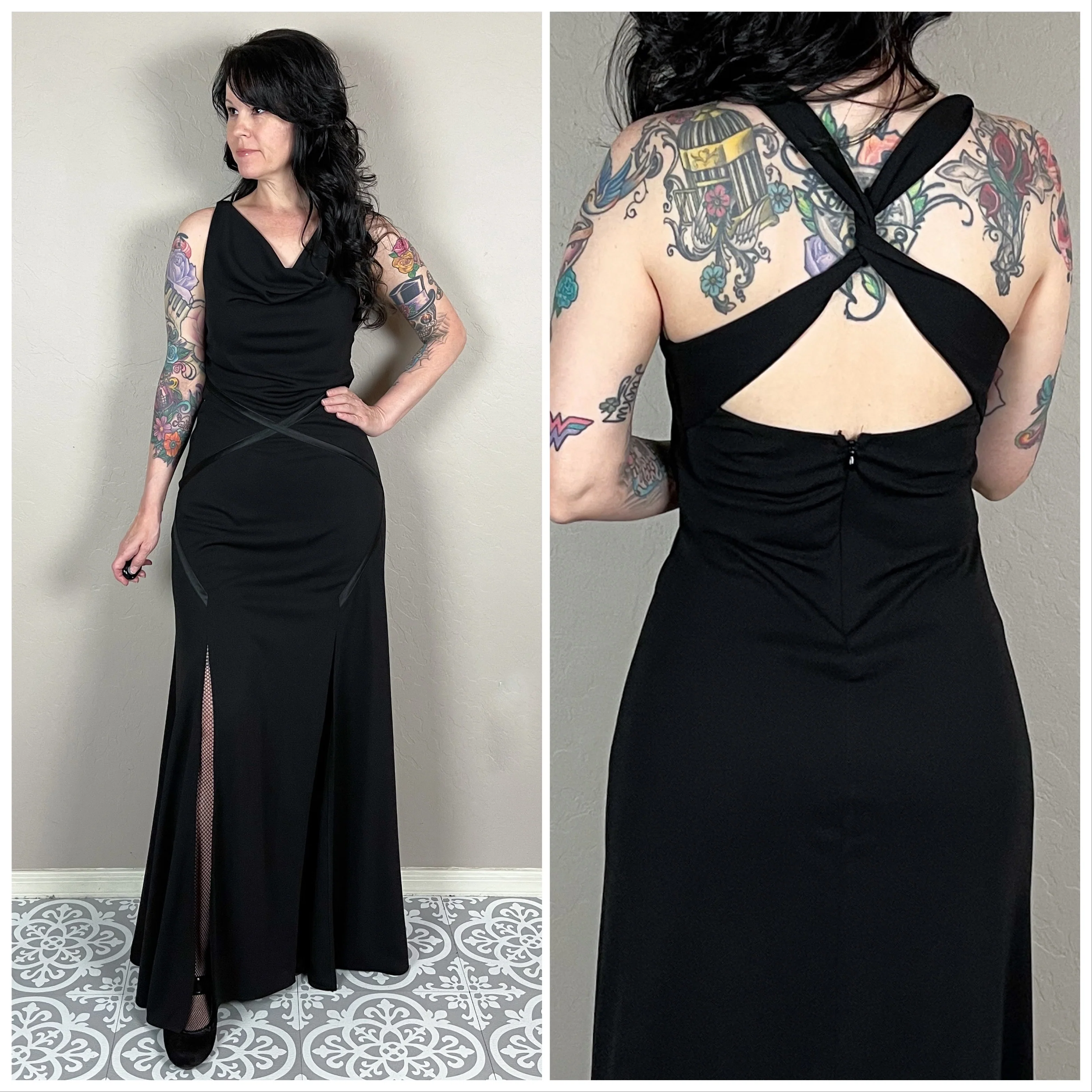 80s Black Cowl Neck Sleeveless Gown By Niki by Niki Livas - Image 4
