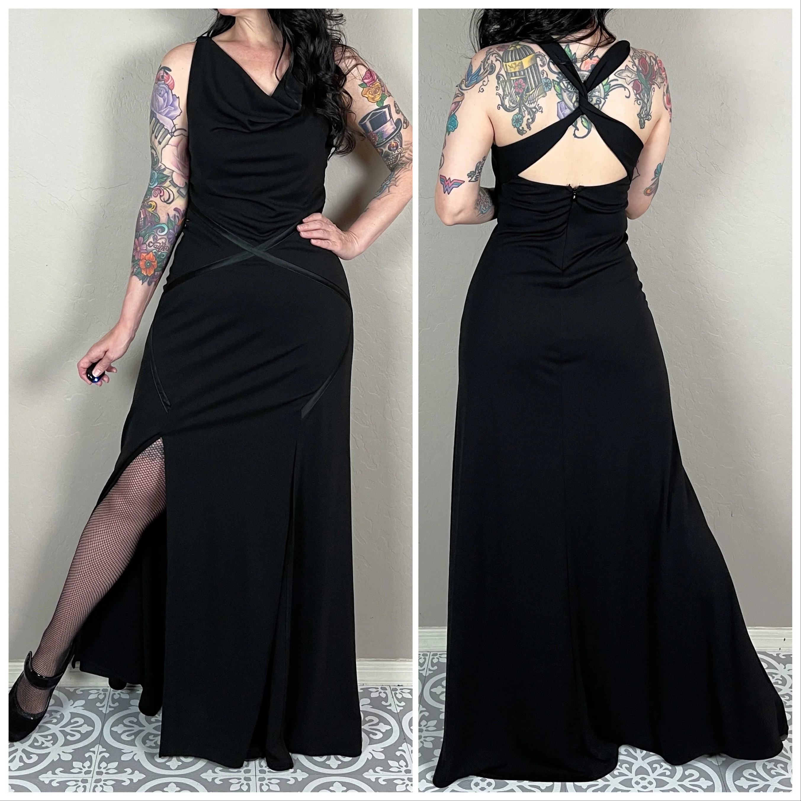 80s Black Cowl Neck Sleeveless Gown By Niki by Niki Livas - Image 5