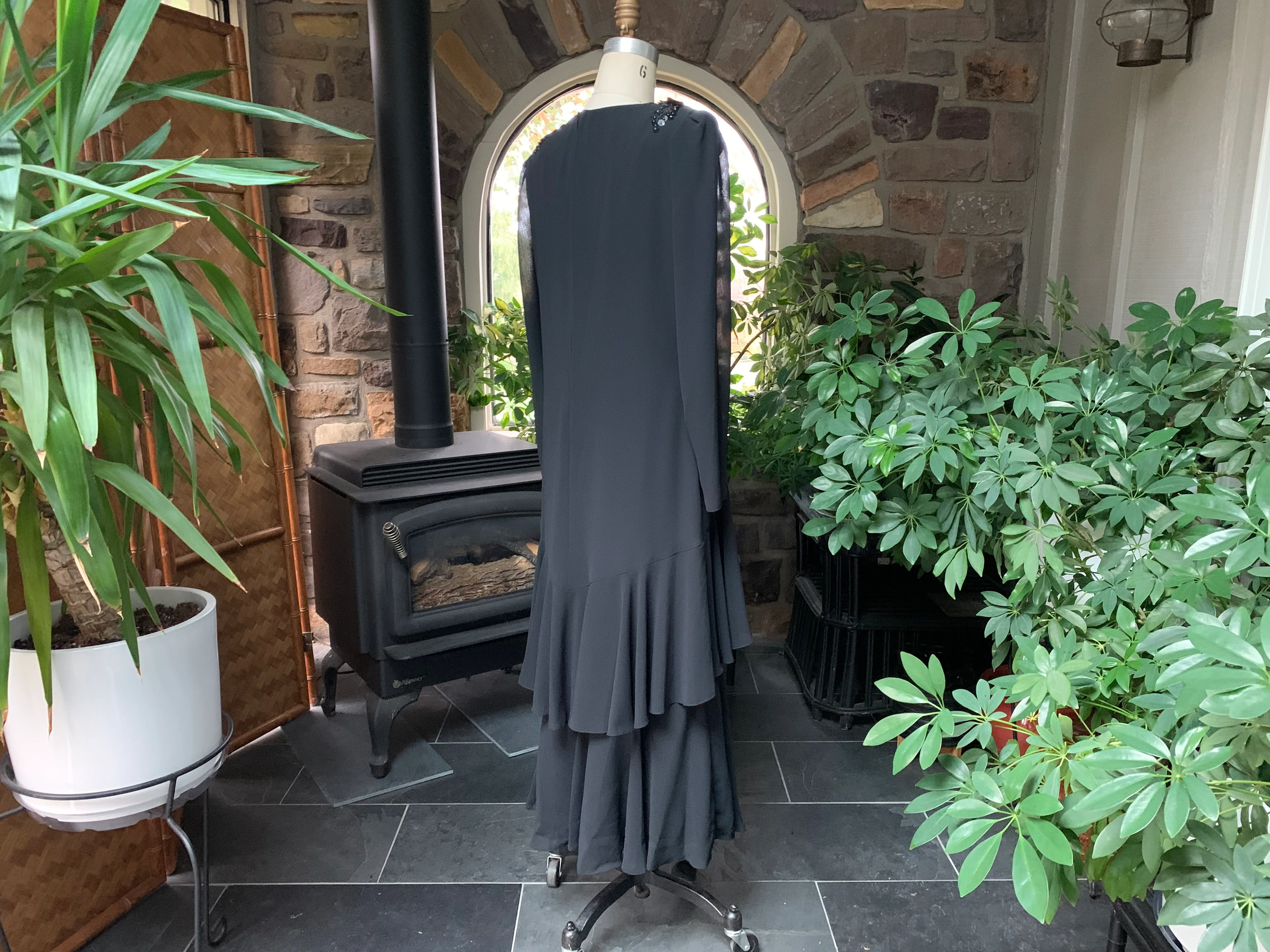 80s Black Crepe Sequin And Bead Dress Deadstock By Ursula of Switzerland - Image 7
