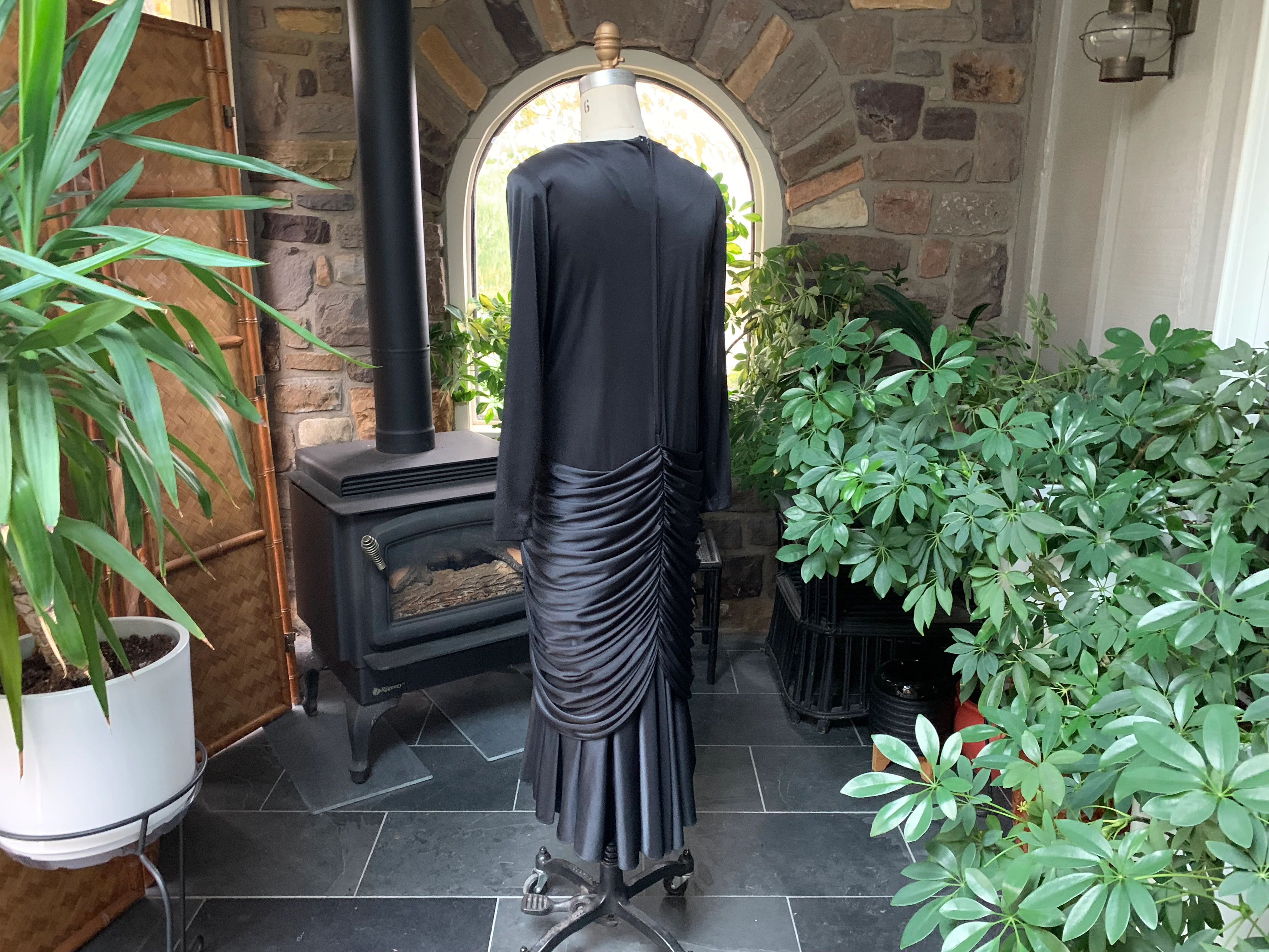 80s Black Draped Knit And Metallic Bodice Dress By Ricardo - Image 6