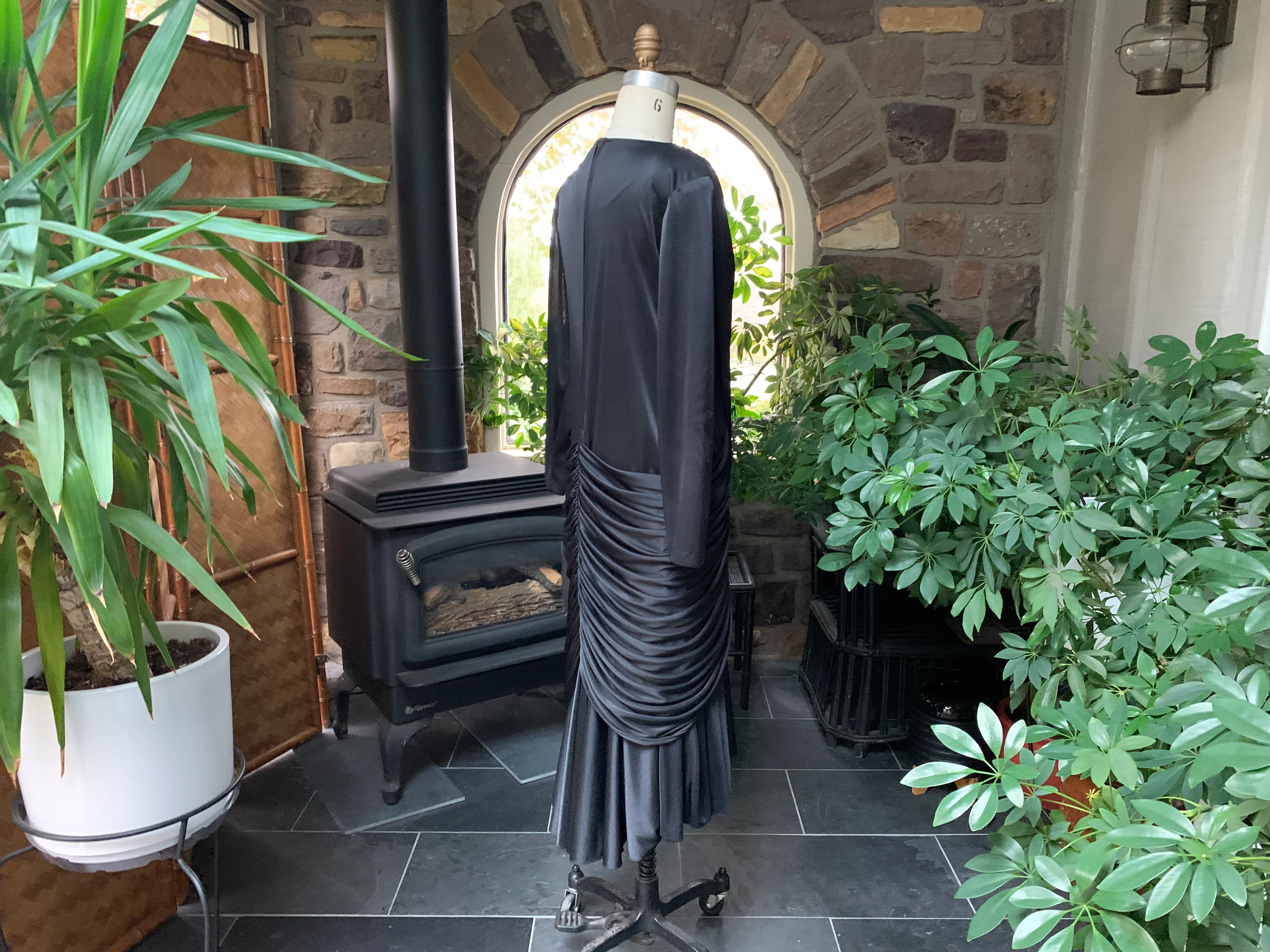 80s Black Draped Knit And Metallic Bodice Dress By Ricardo - Image 7